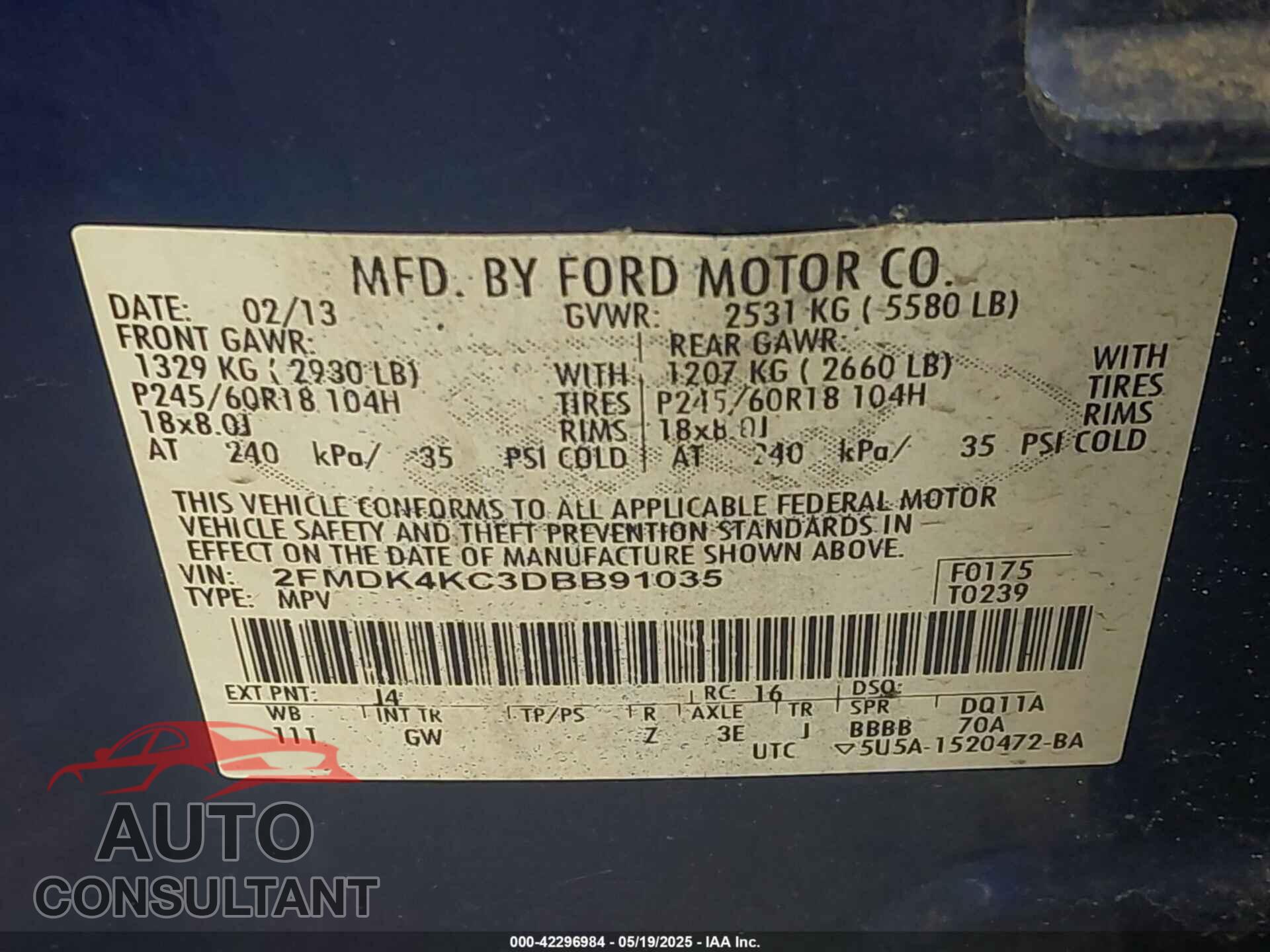 FORD EDGE 2013 - 2FMDK4KC3DBB91035
