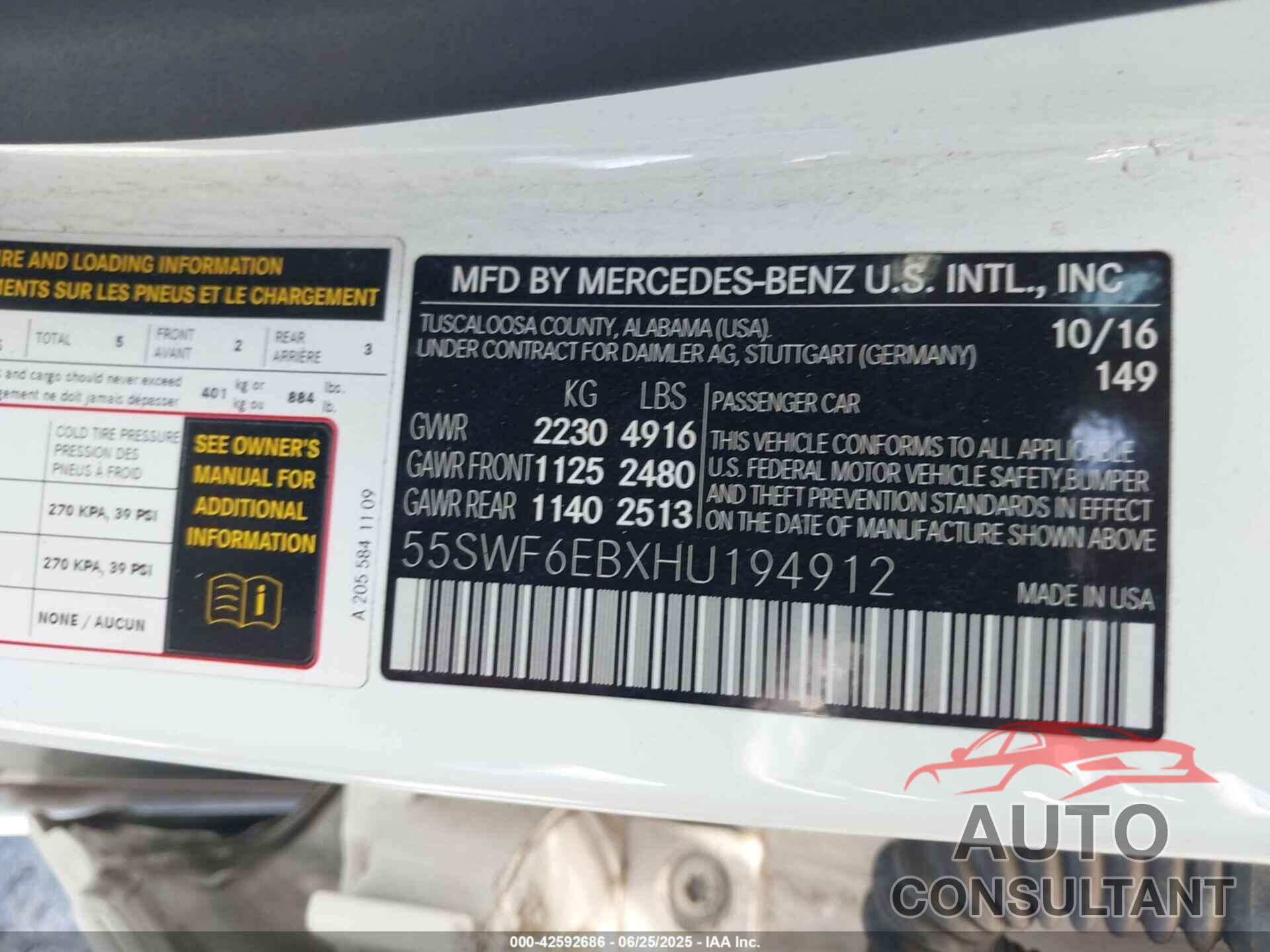 MERCEDES-BENZ AMG C 43 2017 - 55SWF6EBXHU194912