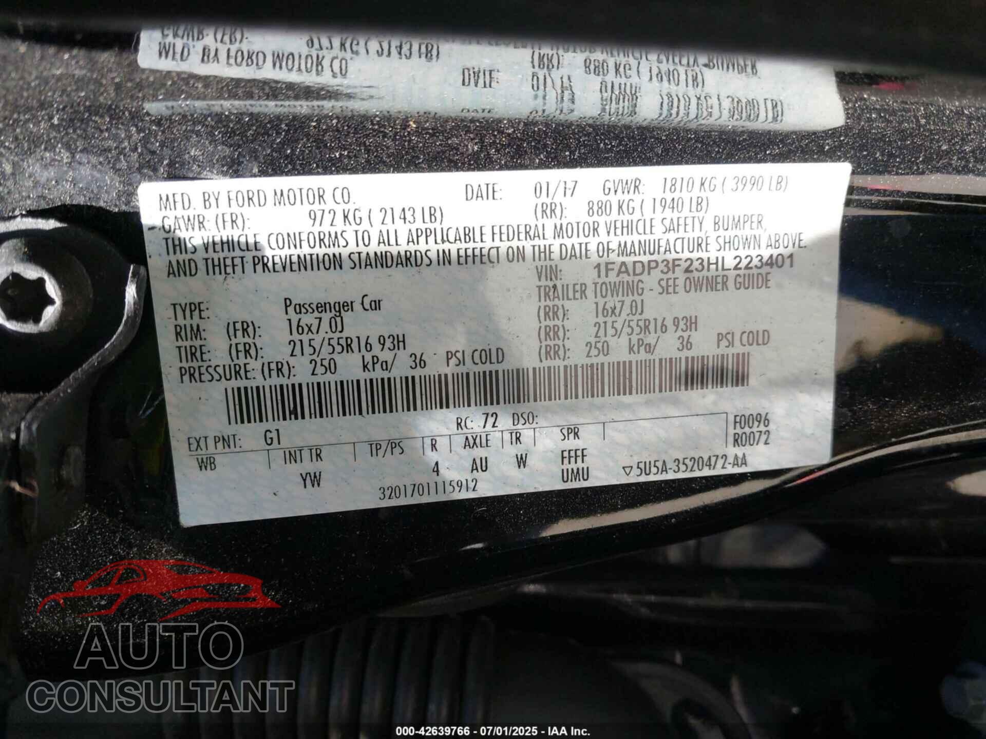 FORD FOCUS 2017 - 1FADP3F23HL223401