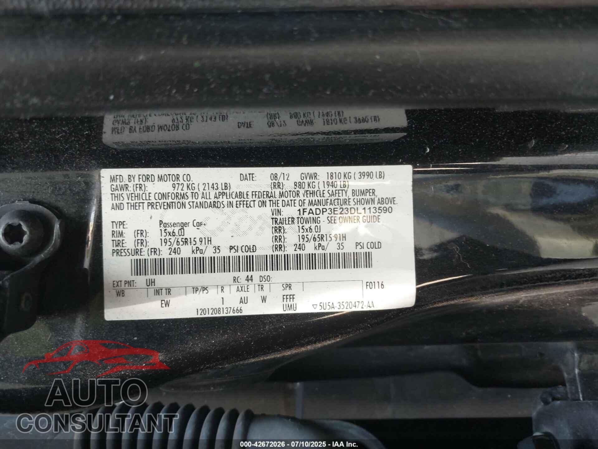 FORD FOCUS 2013 - 1FADP3E23DL113590