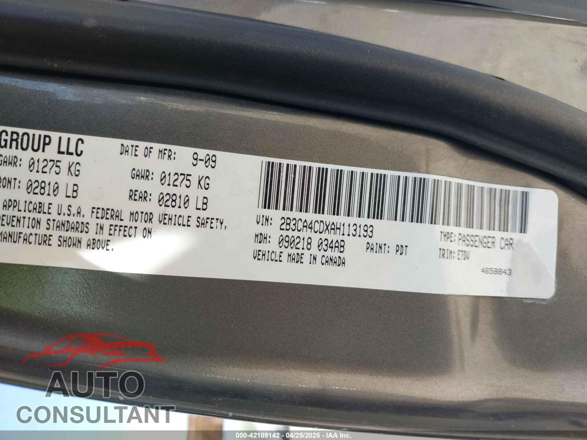 DODGE CHARGER 2010 - 2B3CA4CDXAH113193