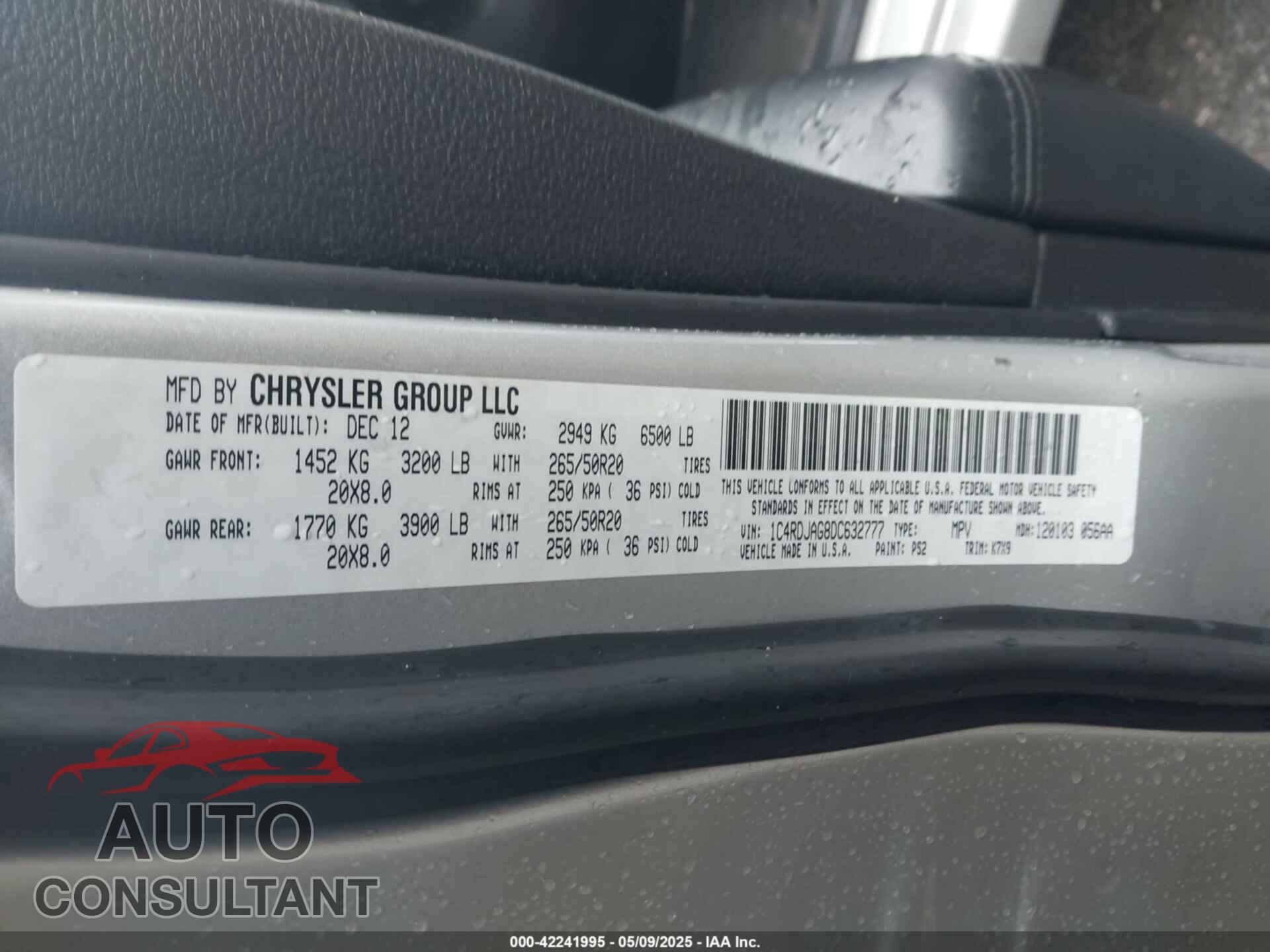 DODGE DURANGO 2013 - 1C4RDJAG8DC632777