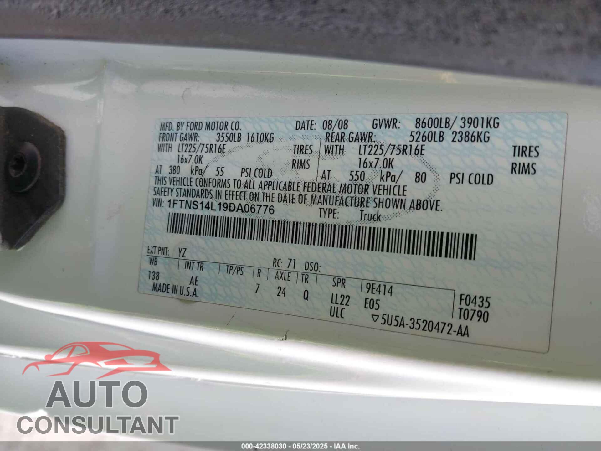 FORD E-150 2009 - 1FTNS14L19DA06776
