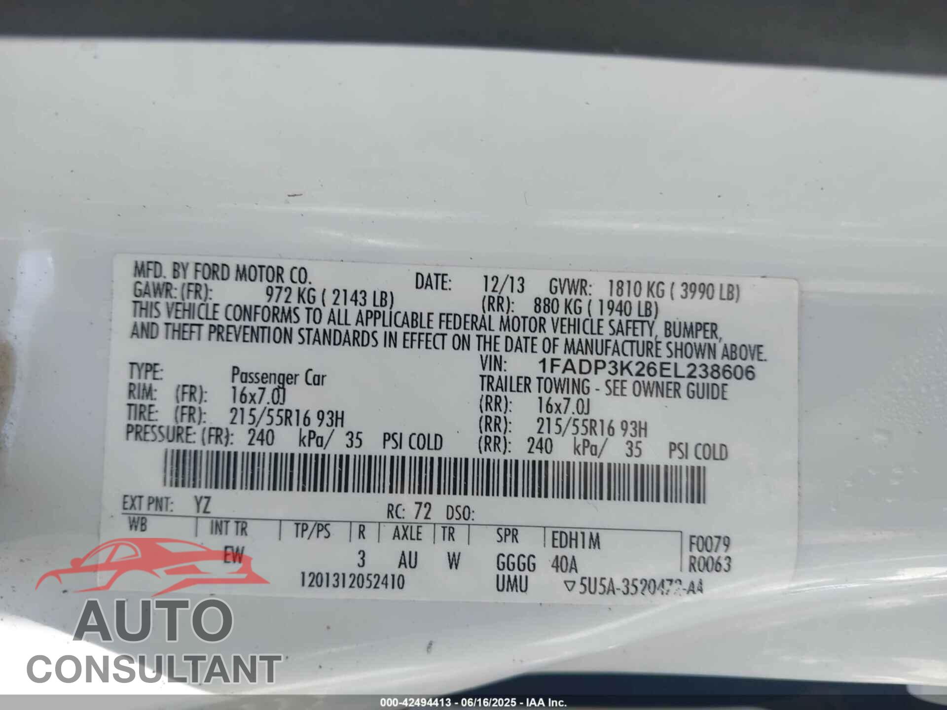 FORD FOCUS 2014 - 1FADP3K26EL238606