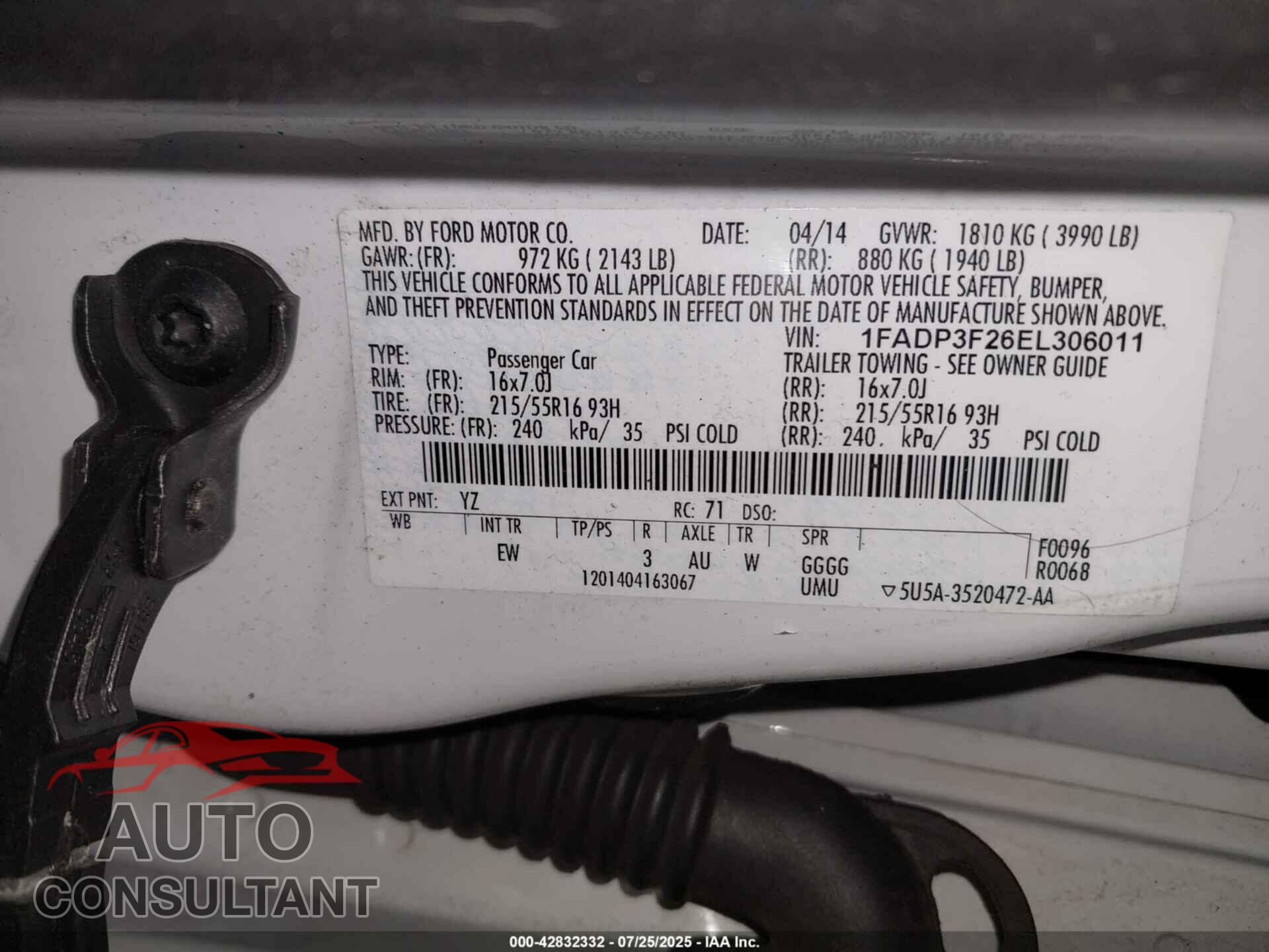 FORD FOCUS 2014 - 1FADP3F26EL306011