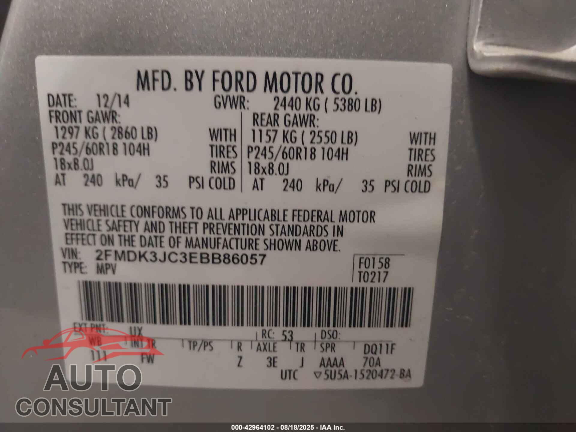 FORD EDGE 2014 - 2FMDK3JC3EBB86057