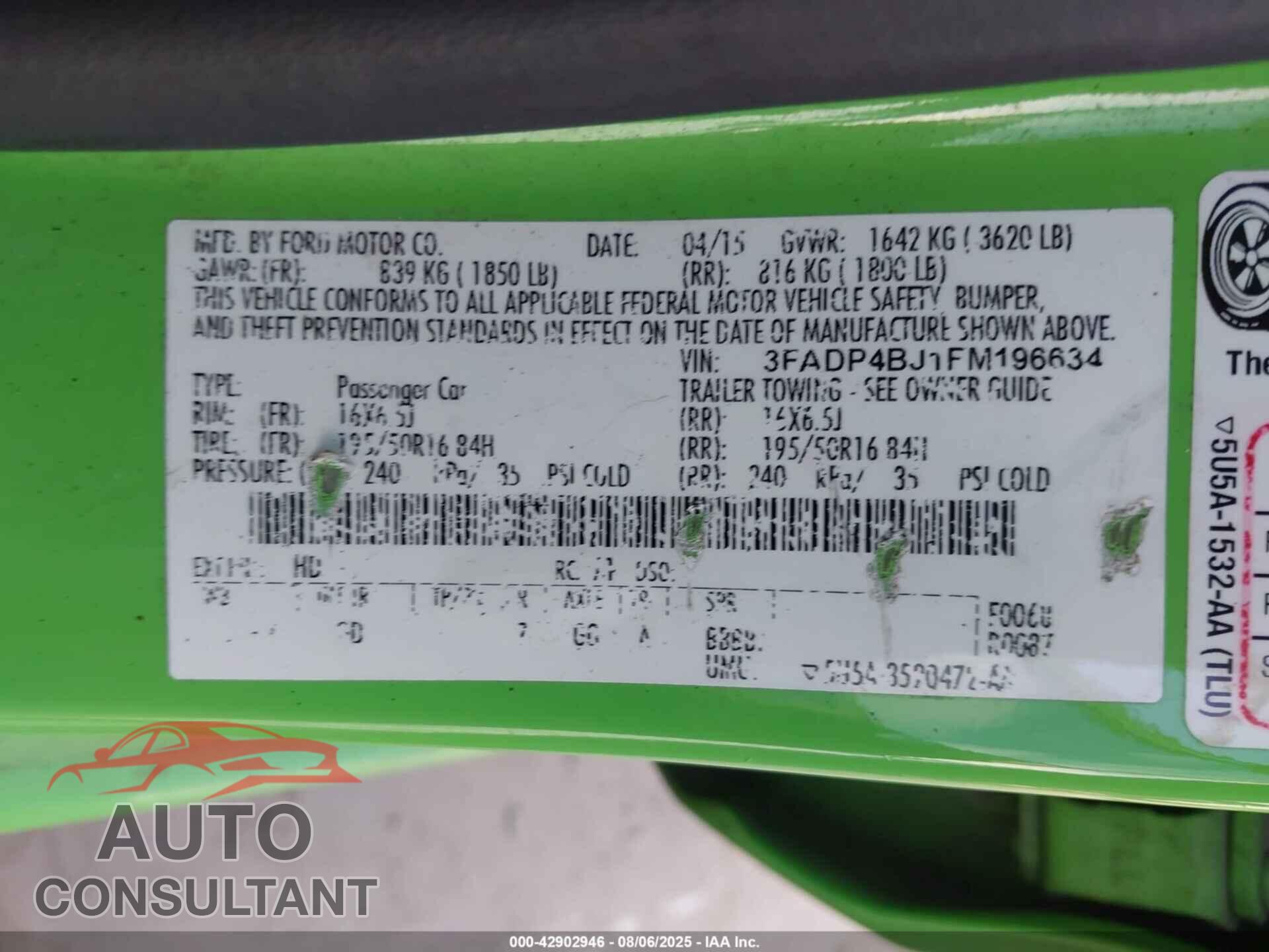 FORD FIESTA 2015 - 3FADP4BJ1FM196634