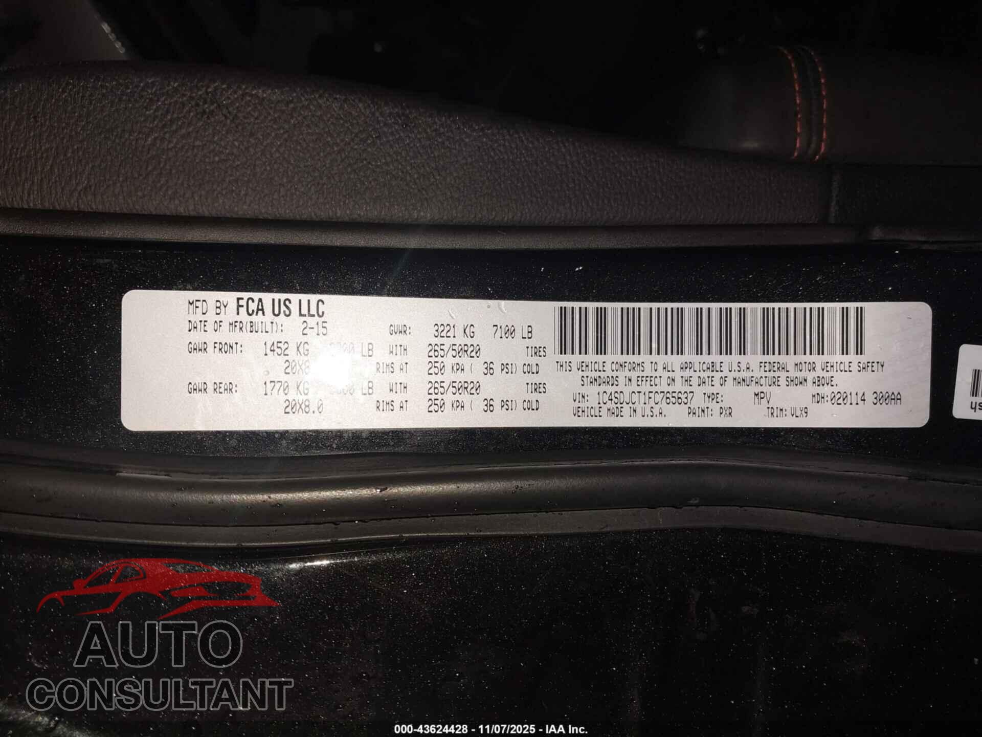 DODGE DURANGO 2015 - 1C4SDJCT1FC765637