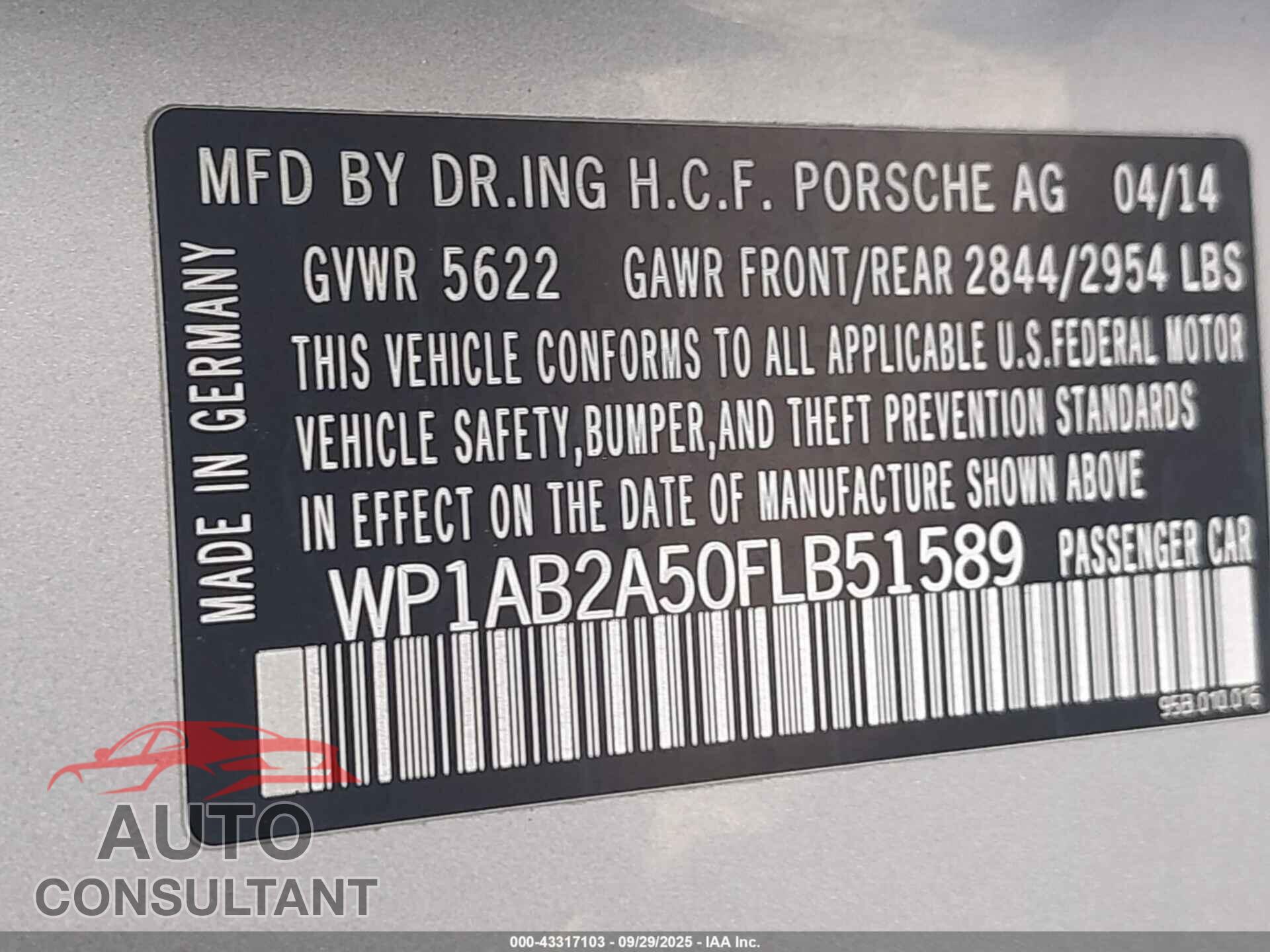 PORSCHE MACAN 2015 - WP1AB2A50FLB51589