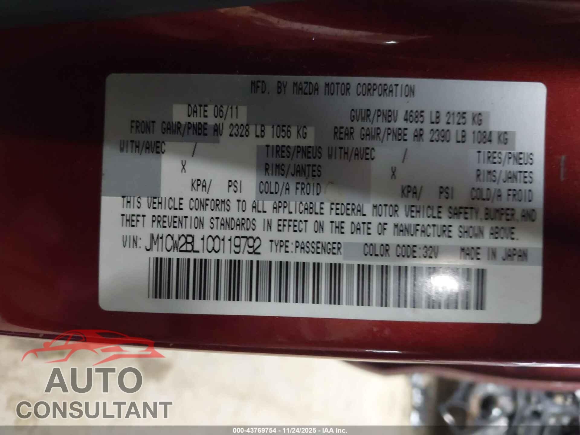 MAZDA MAZDA5 2012 - JM1CW2BL1C0119792