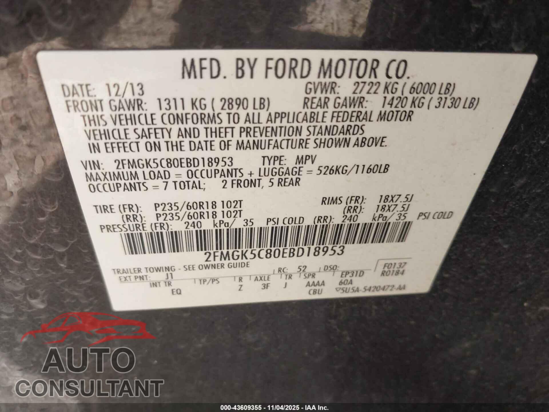 FORD FLEX 2014 - 2FMGK5C80EBD18953