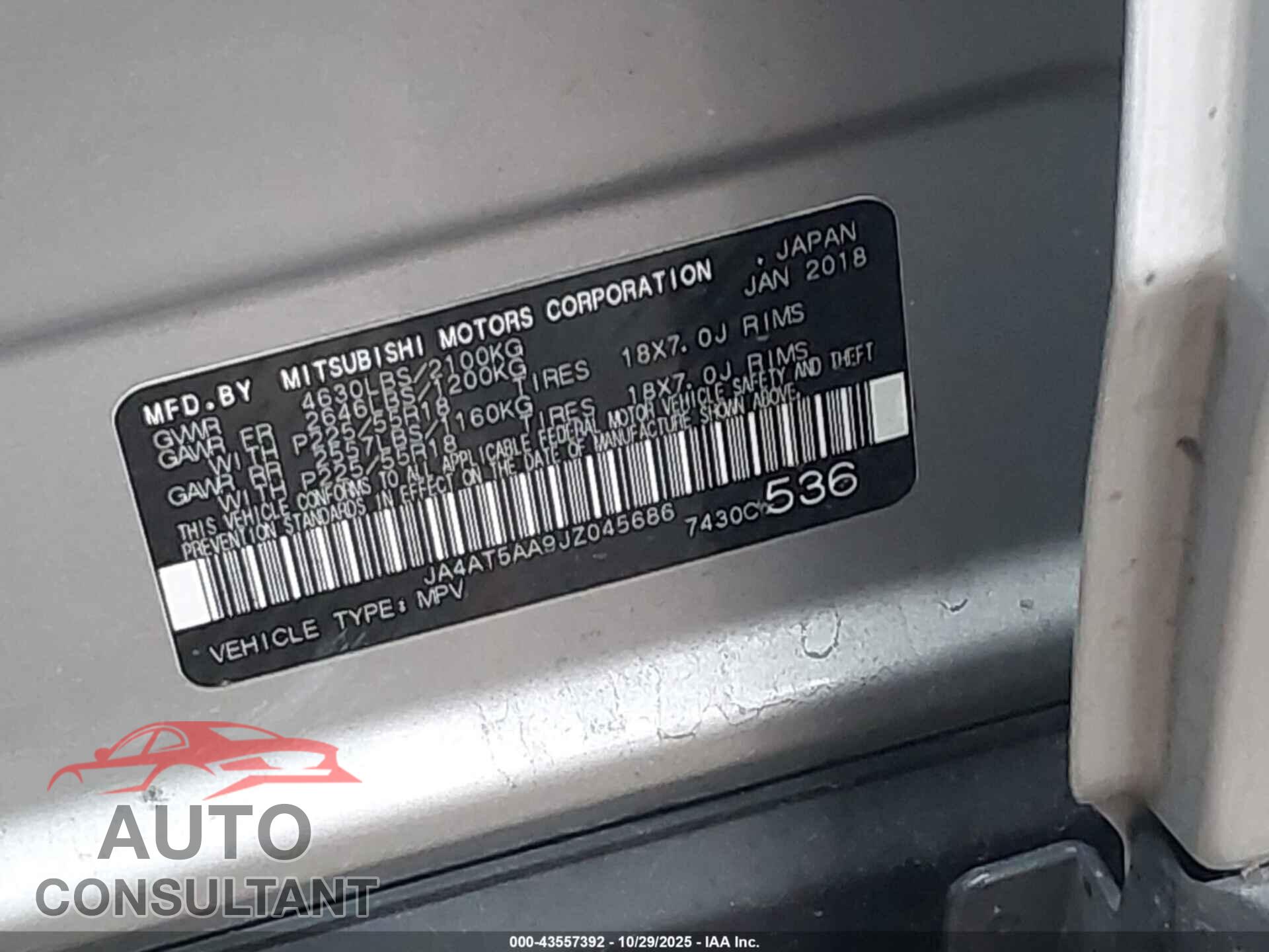 MITSUBISHI ECLIPSE CROSS 2018 - JA4AT5AA9JZ045686