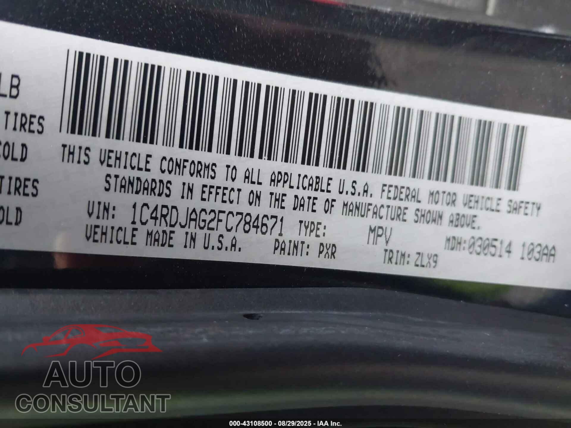 DODGE DURANGO 2015 - 1C4RDJAG2FC784671