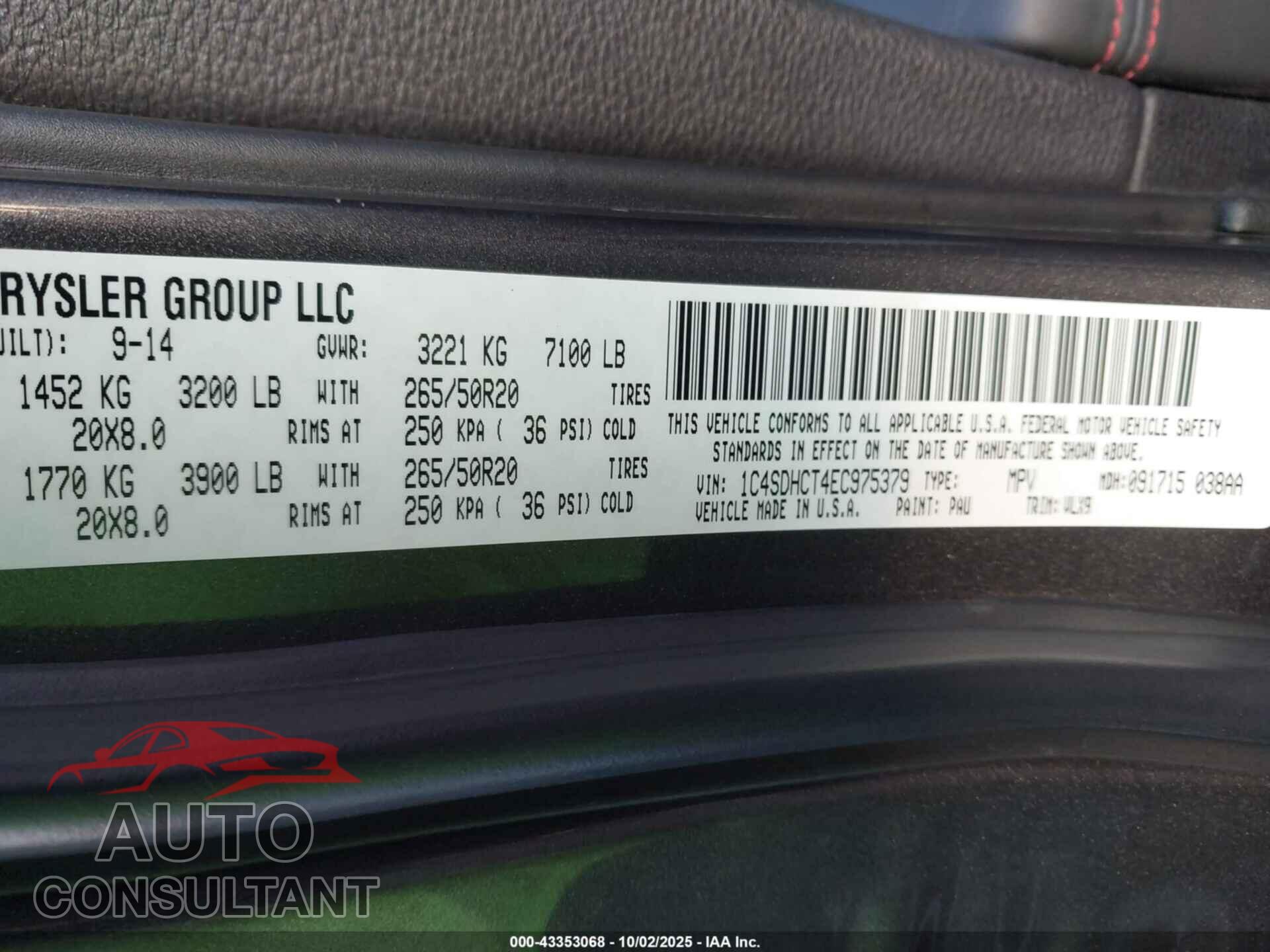 DODGE DURANGO 2014 - 1C4SDHCT4EC975379