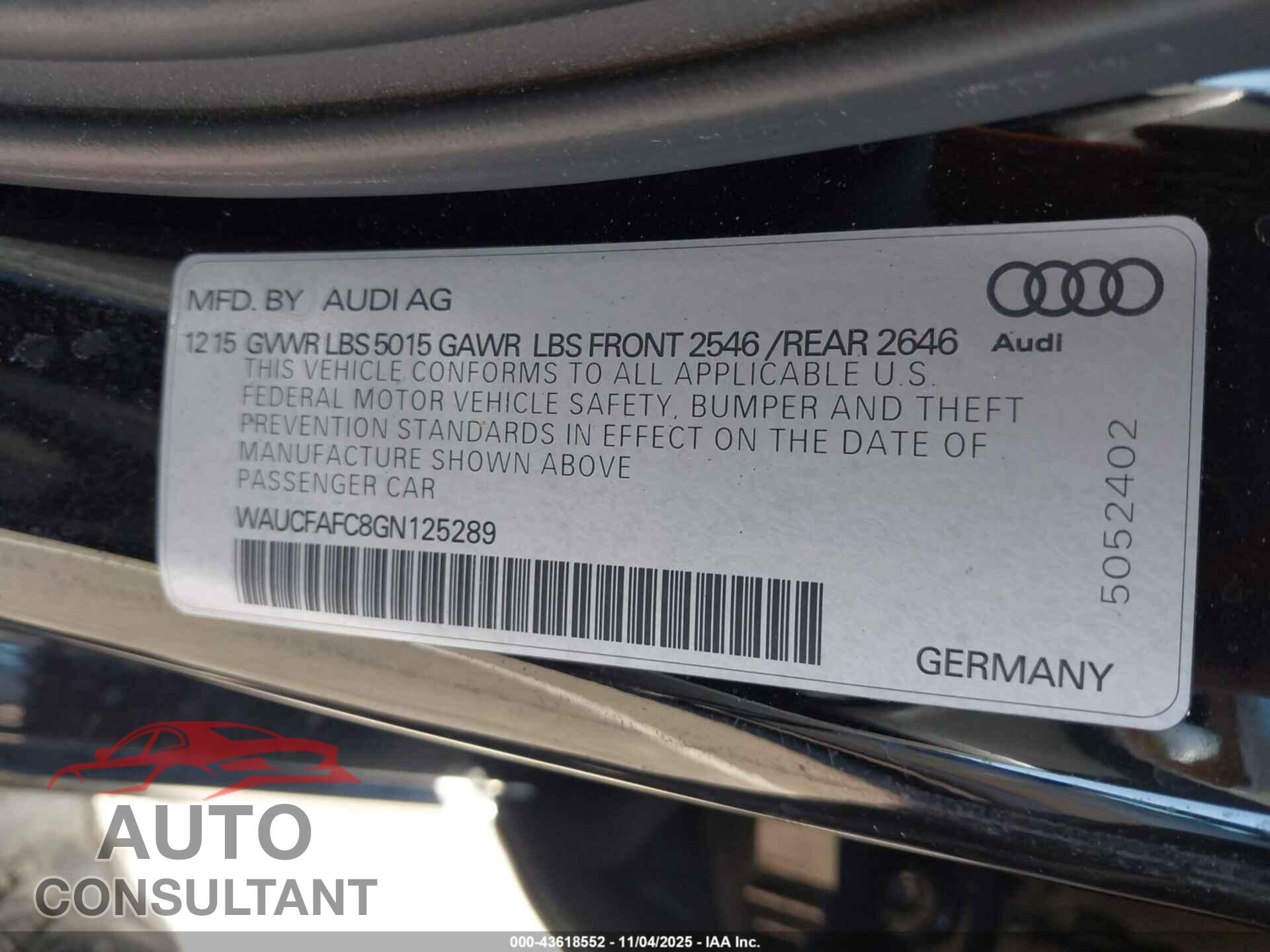AUDI A6 2016 - WAUCFAFC8GN125289