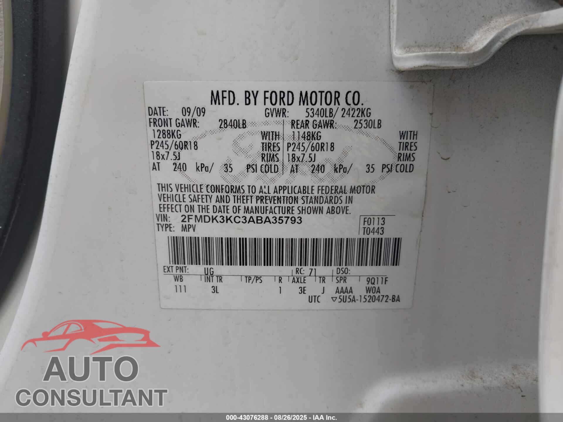 FORD EDGE 2010 - 2FMDK3KC3ABA35793