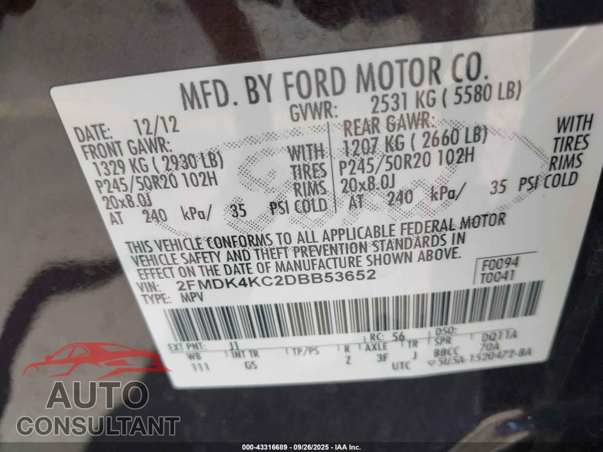 FORD EDGE 2013 - 2FMDK4KC2DBB53652
