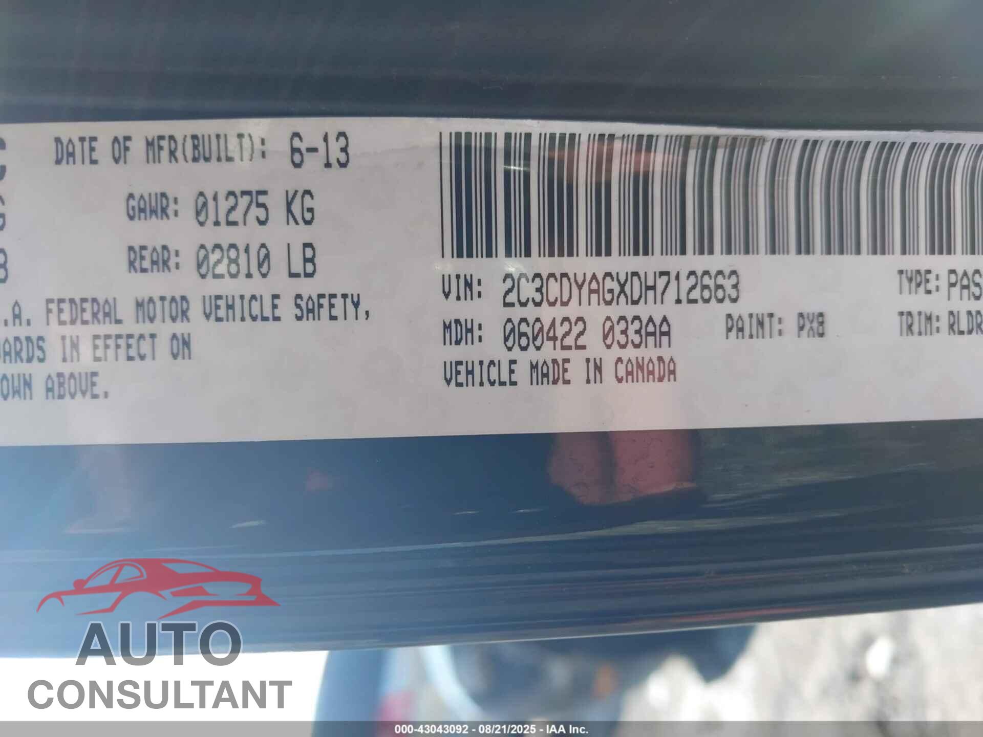 DODGE CHALLENGER 2013 - 2C3CDYAGXDH712663