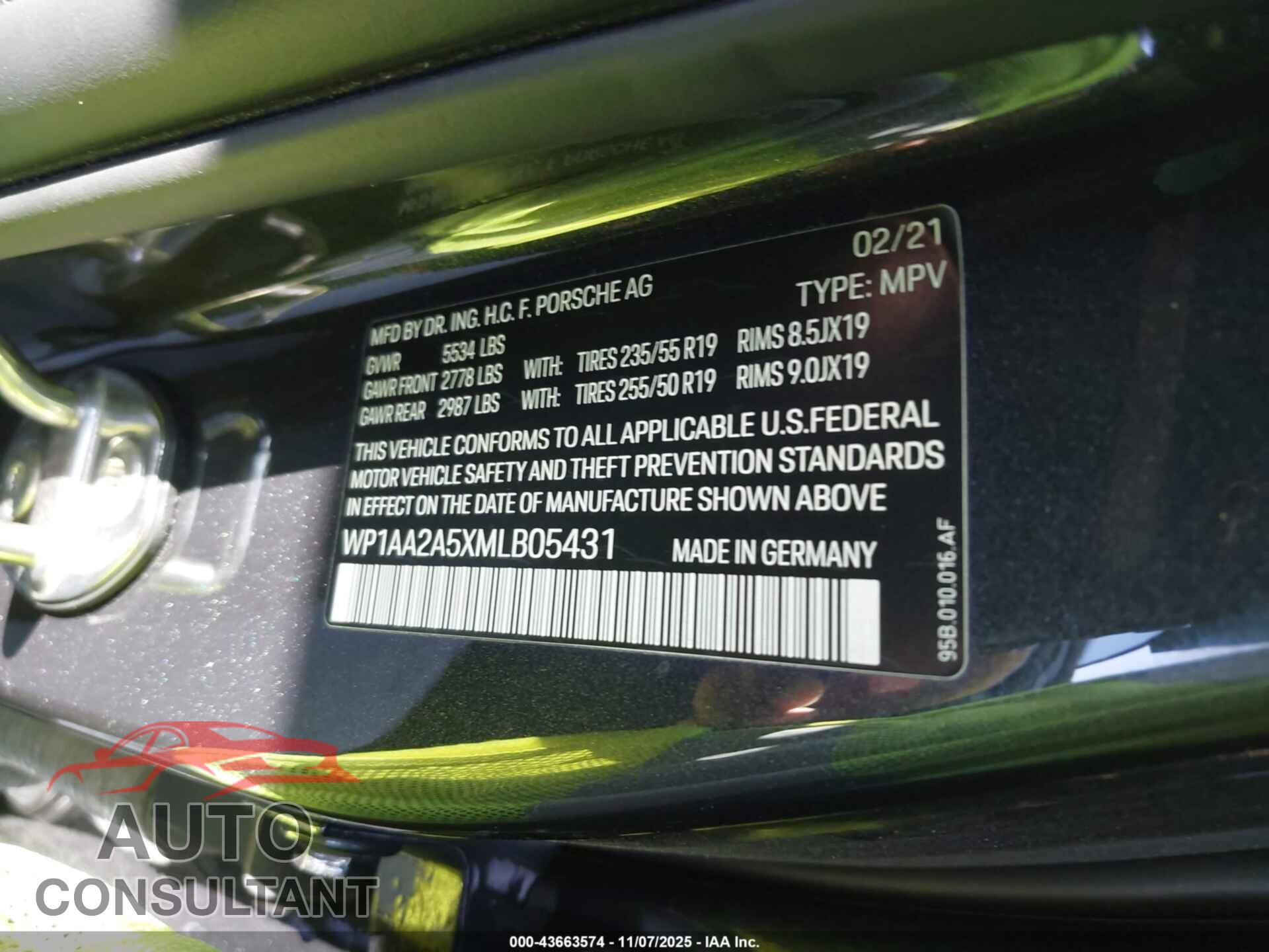 PORSCHE MACAN 2021 - WP1AA2A5XMLB05431