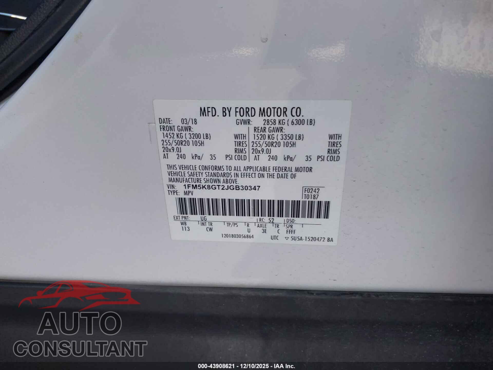 FORD EXPLORER 2018 - 1FM5K8GT2JGB30347