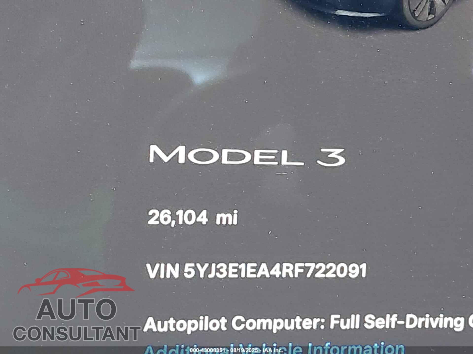 TESLA MODEL 3 2024 - 5YJ3E1EA4RF722091