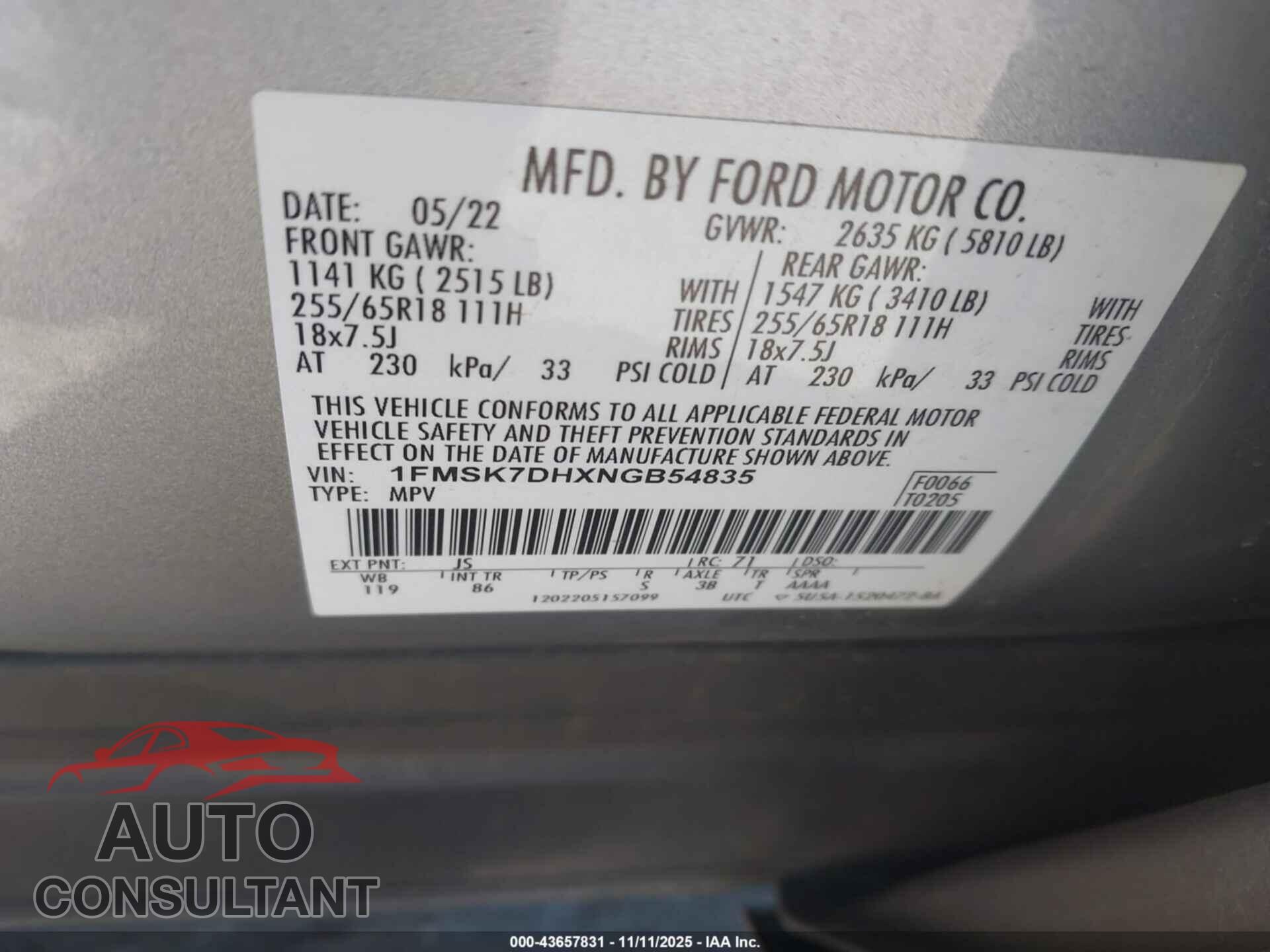 FORD EXPLORER 2022 - 1FMSK7DHXNGB54835