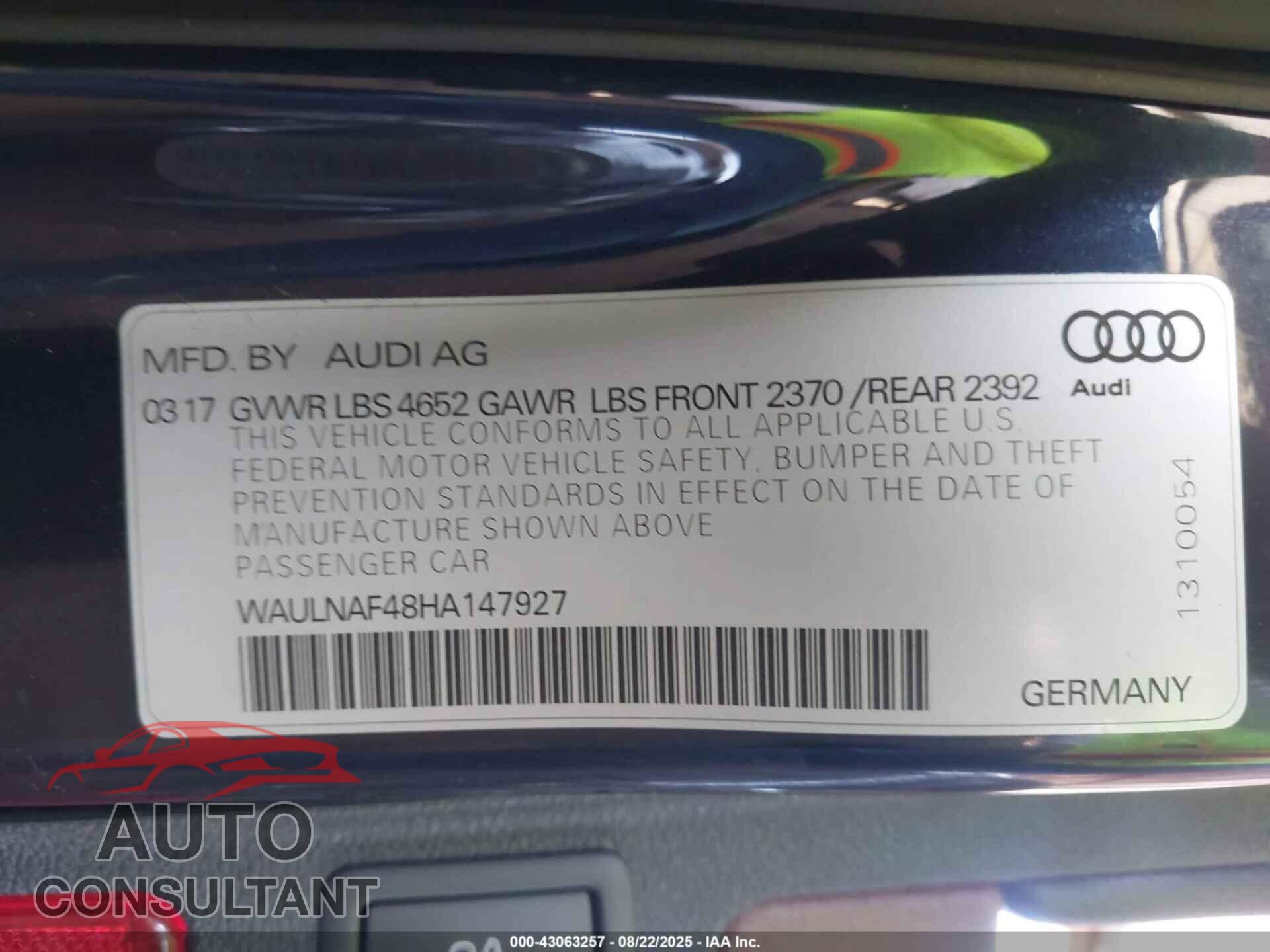 AUDI A4 2017 - WAULNAF48HA147927