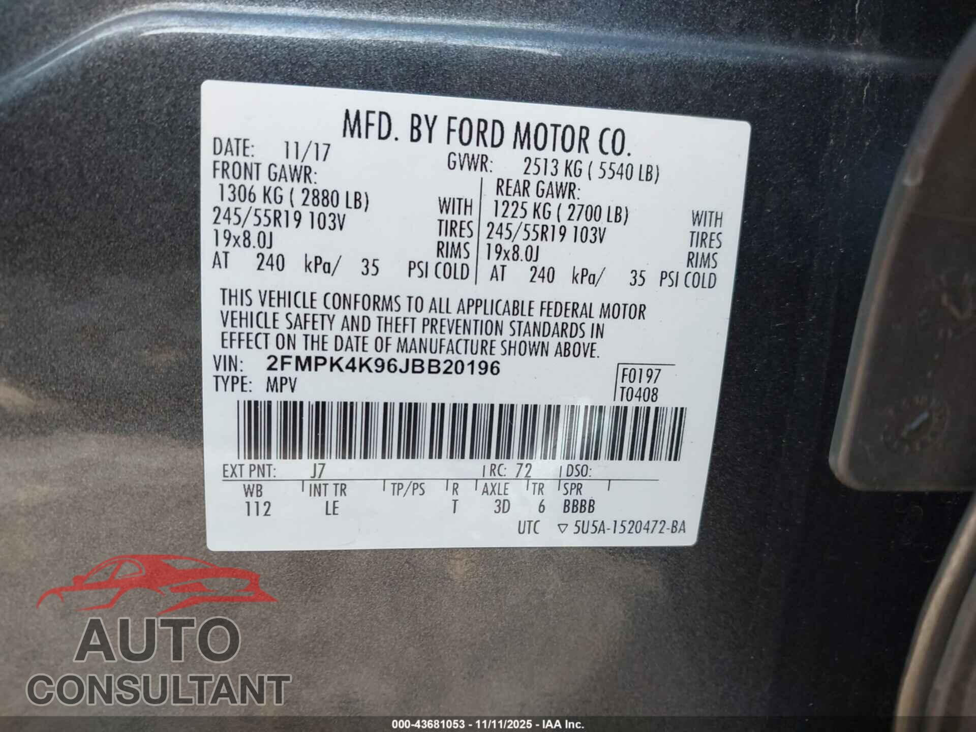 FORD EDGE 2018 - 2FMPK4K96JBB20196