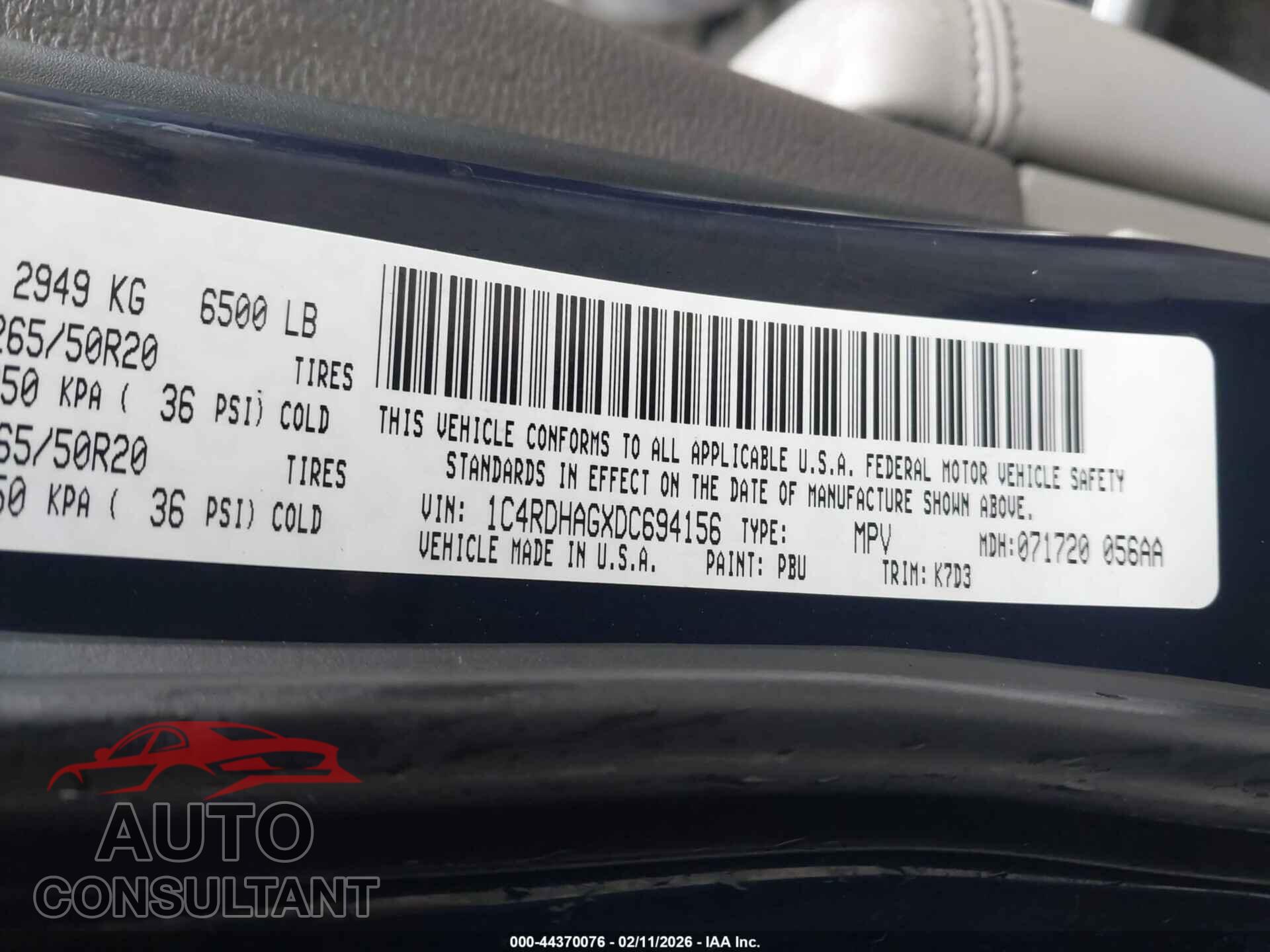 DODGE DURANGO 2013 - 1C4RDHAGXDC694156