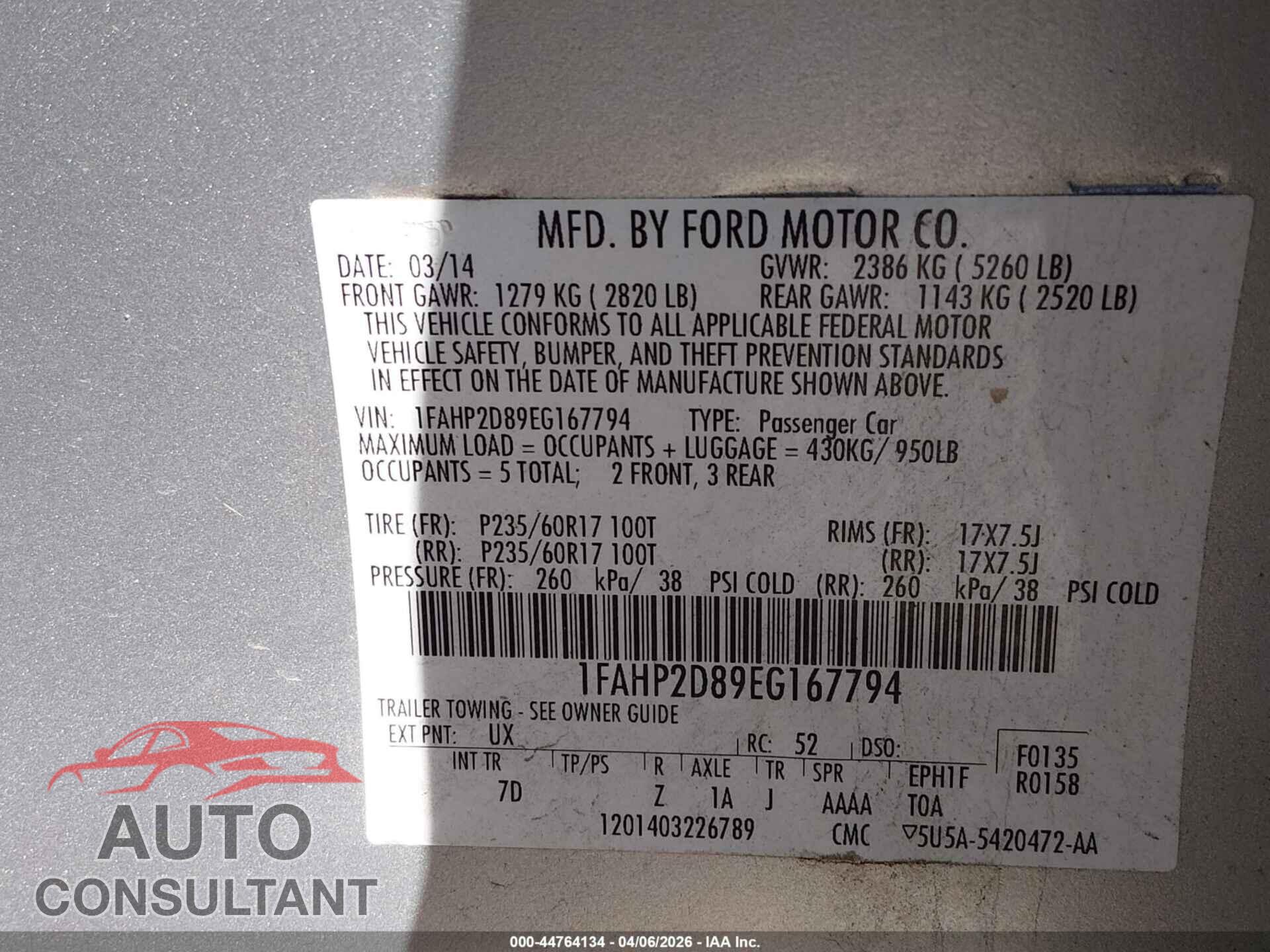 FORD TAURUS 2014 - 1FAHP2D89EG167794