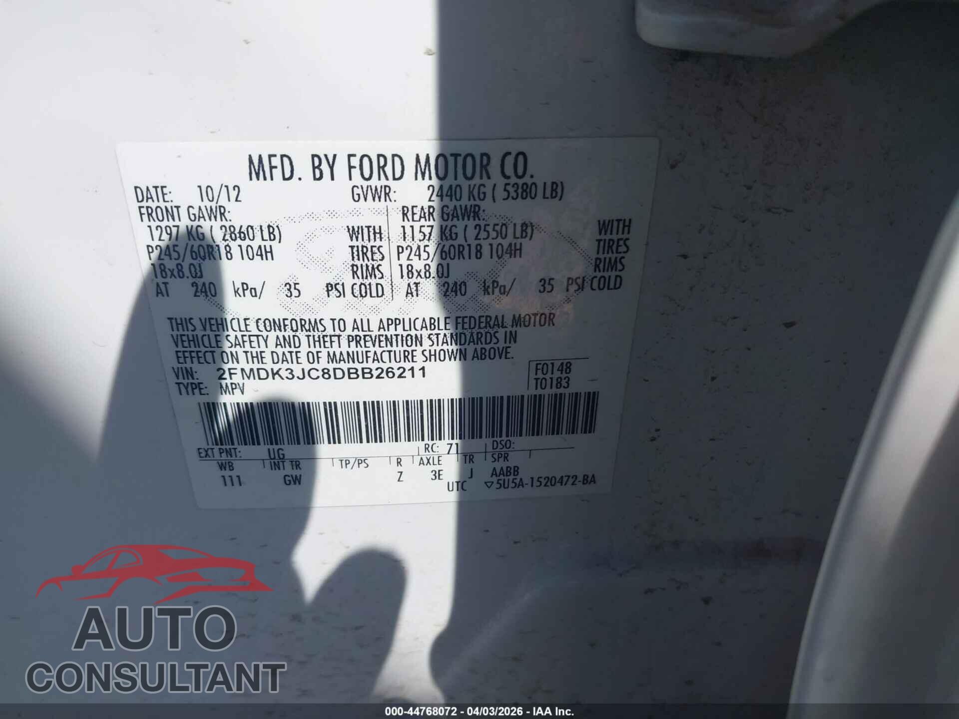 FORD EDGE 2013 - 2FMDK3JC8DBB26211