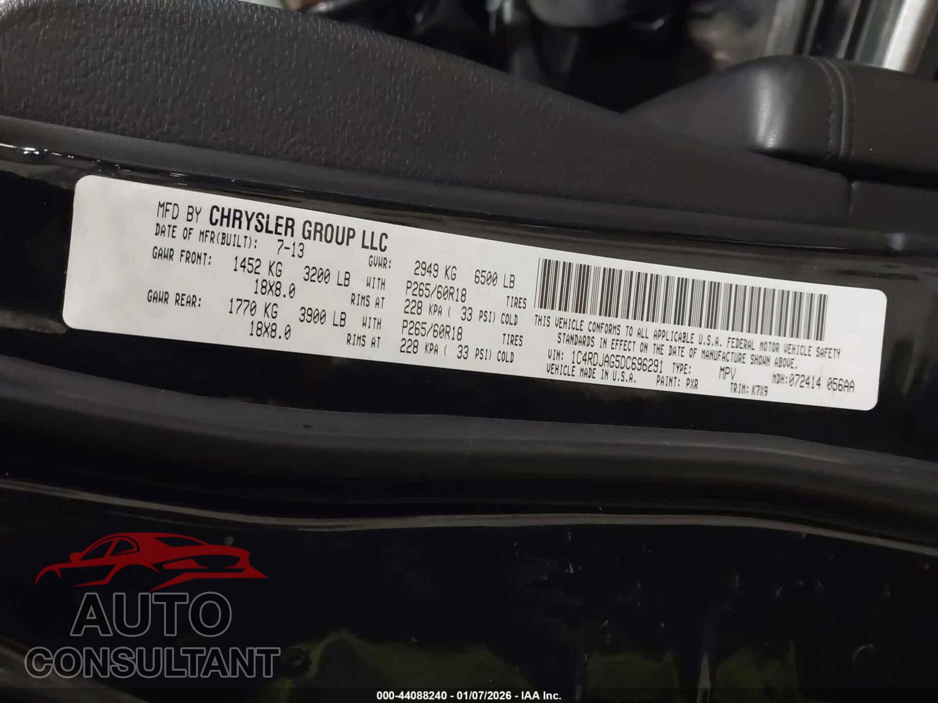 DODGE DURANGO 2013 - 1C4RDJAG5DC696291