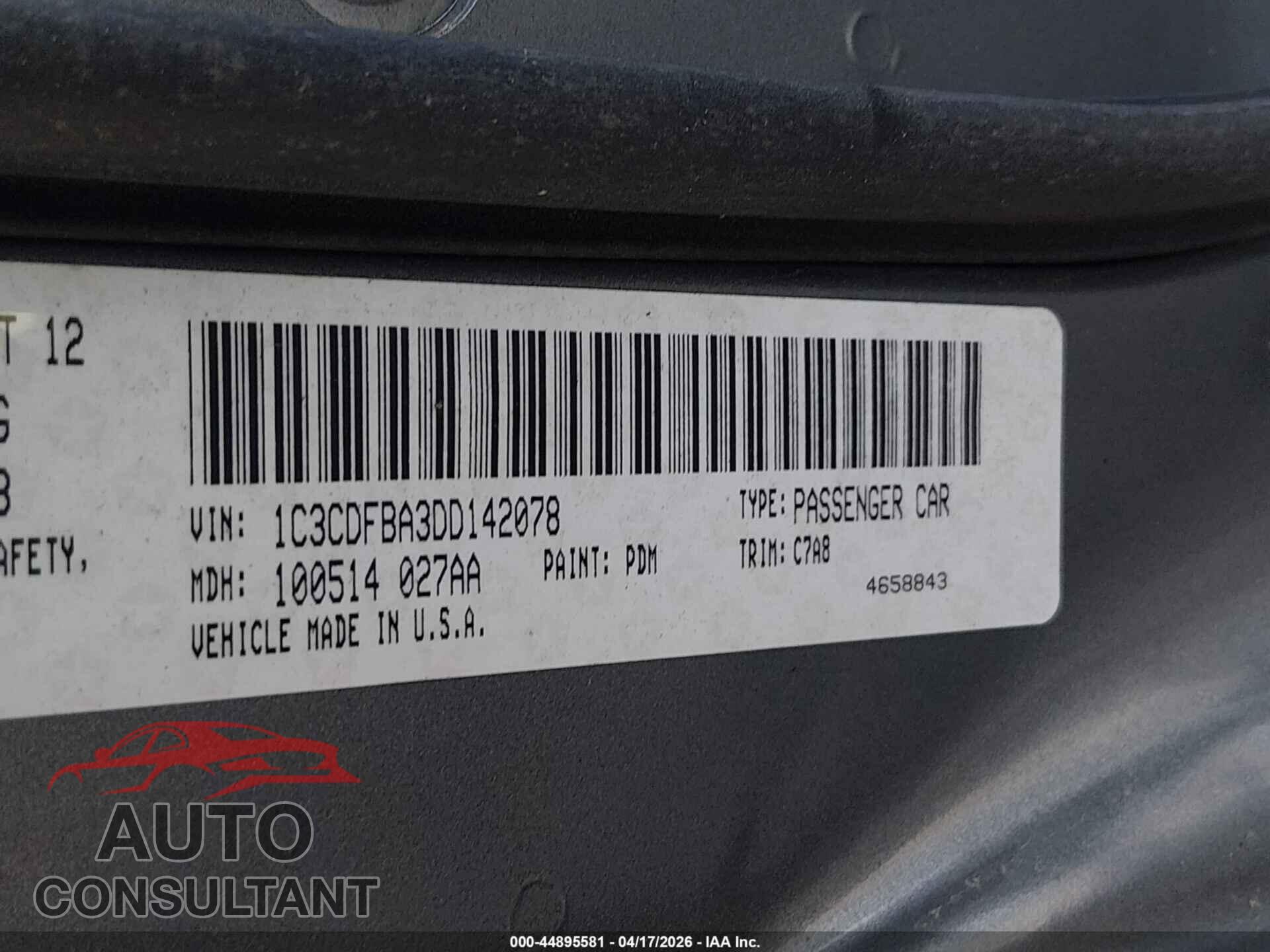 DODGE DART 2013 - 1C3CDFBA3DD142078
