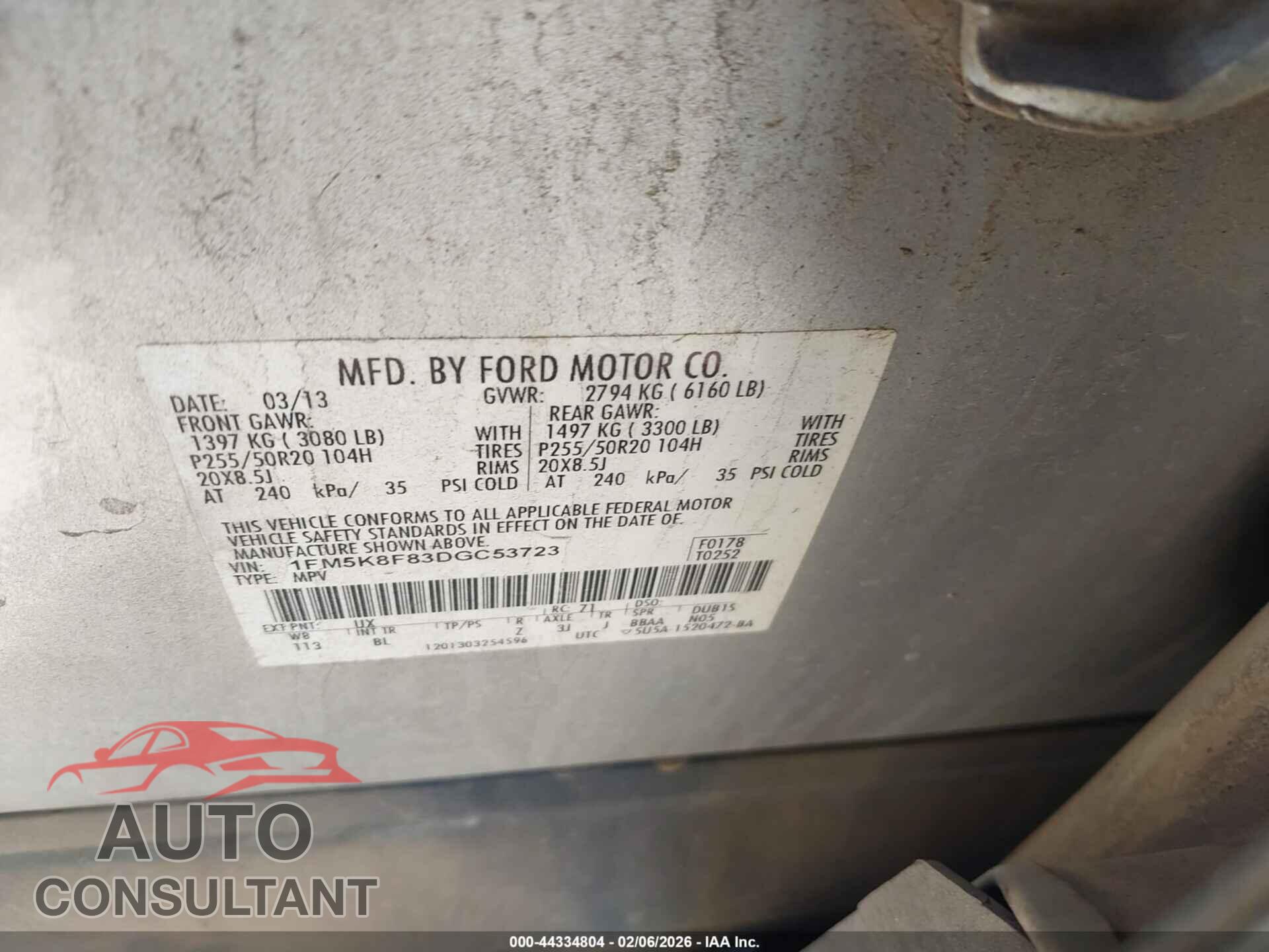 FORD EXPLORER 2013 - 1FM5K8F83DGC53723