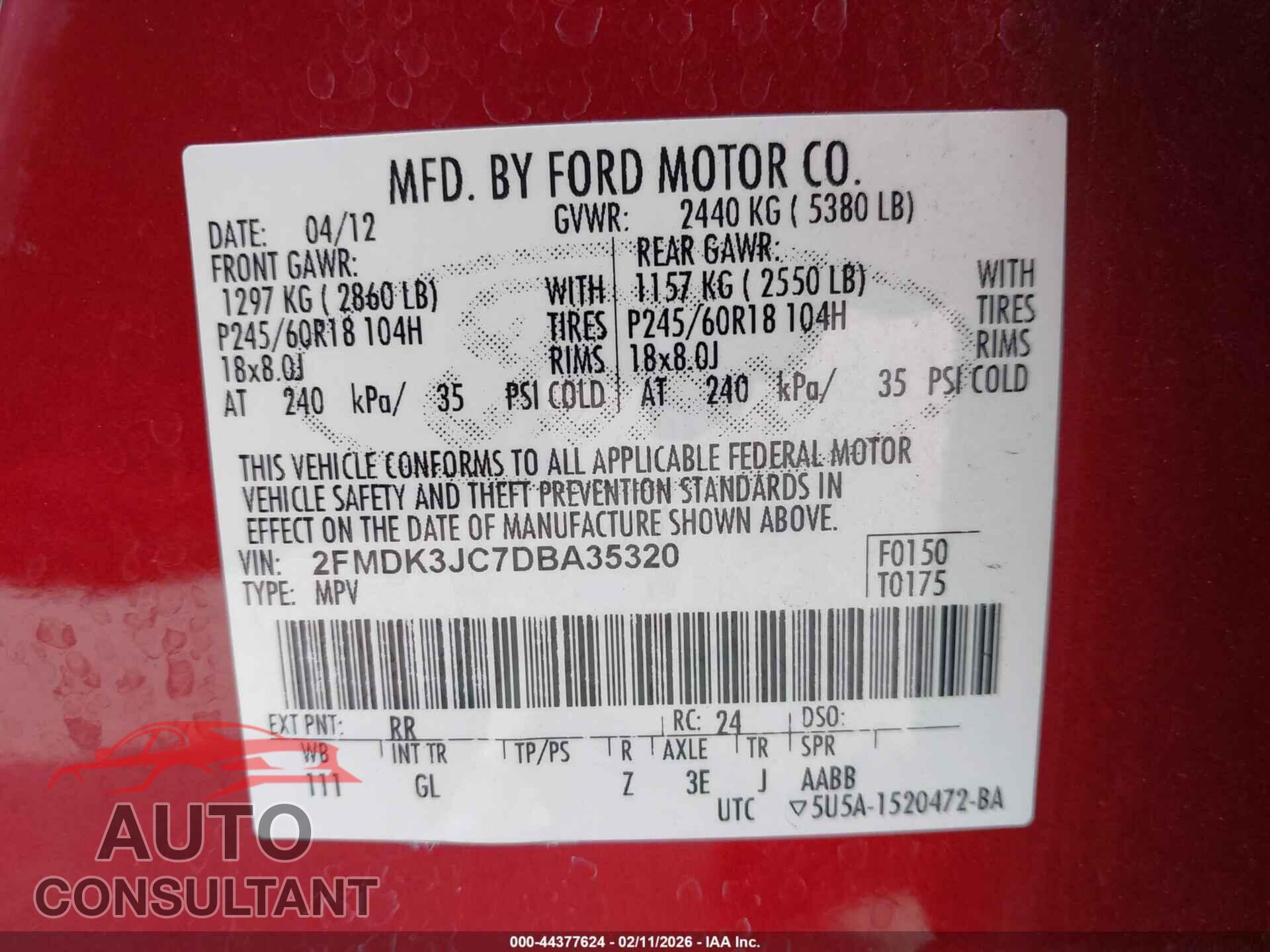FORD EDGE 2013 - 2FMDK3JC7DBA35320