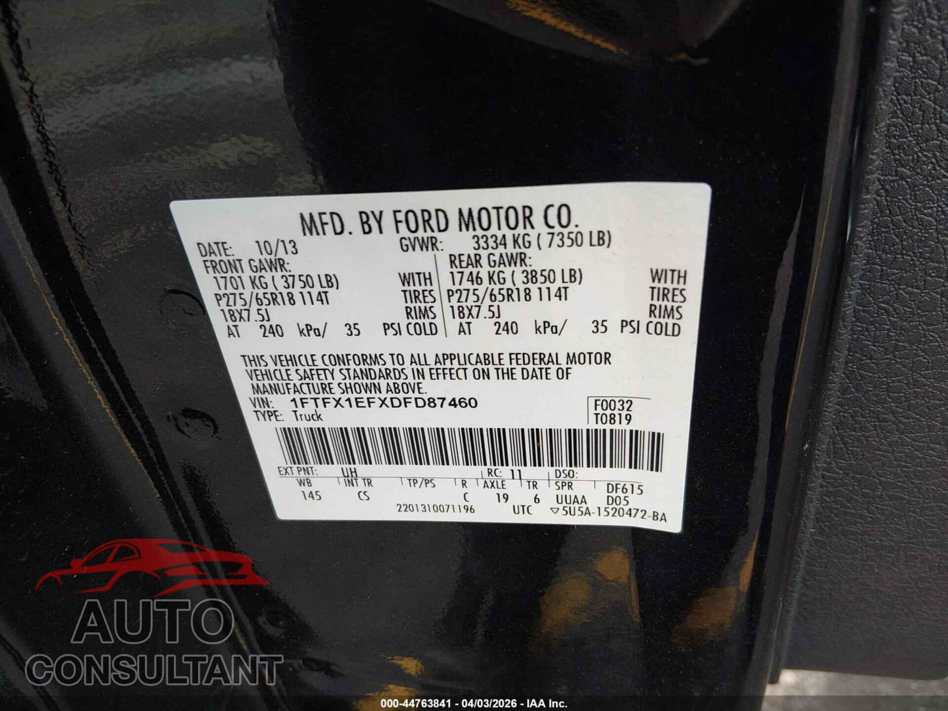 FORD F-150 2013 - 1FTFX1EFXDFD87460
