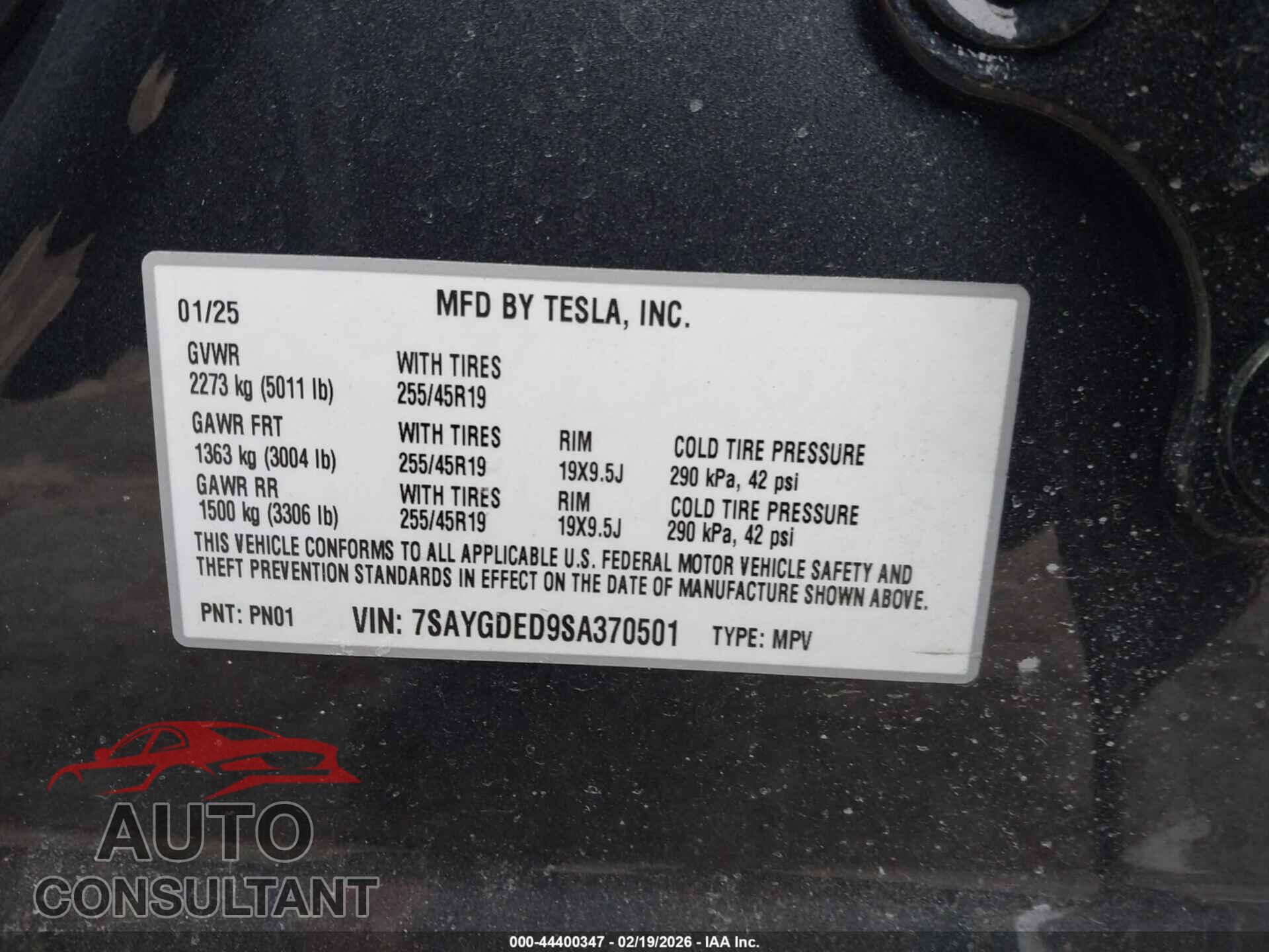 TESLA MODEL Y 2025 - 7SAYGDED9SA370501