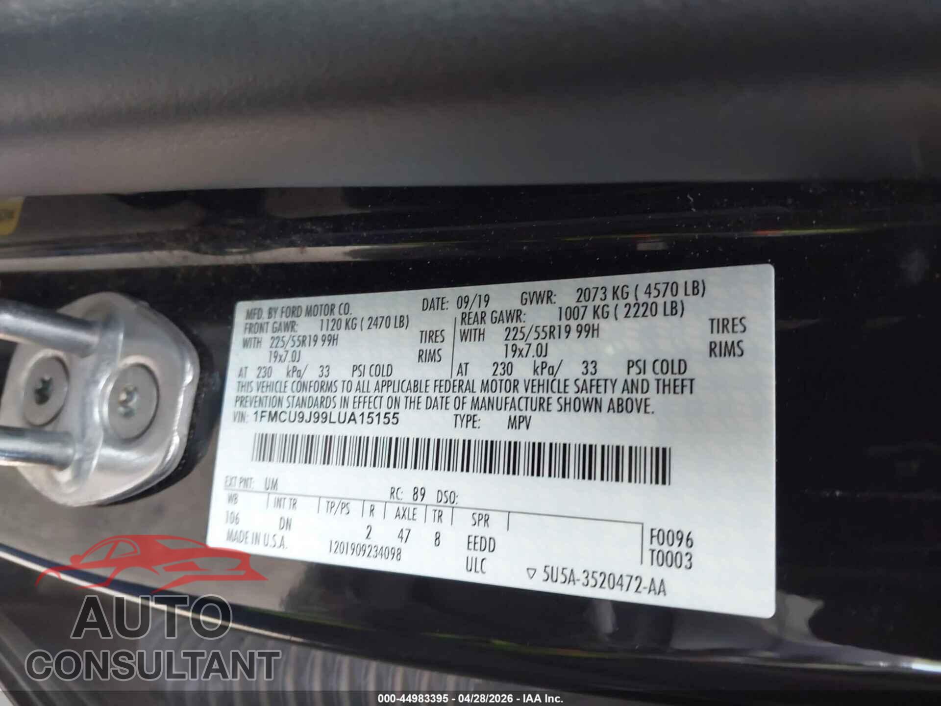 FORD ESCAPE 2020 - 1FMCU9J99LUA15155