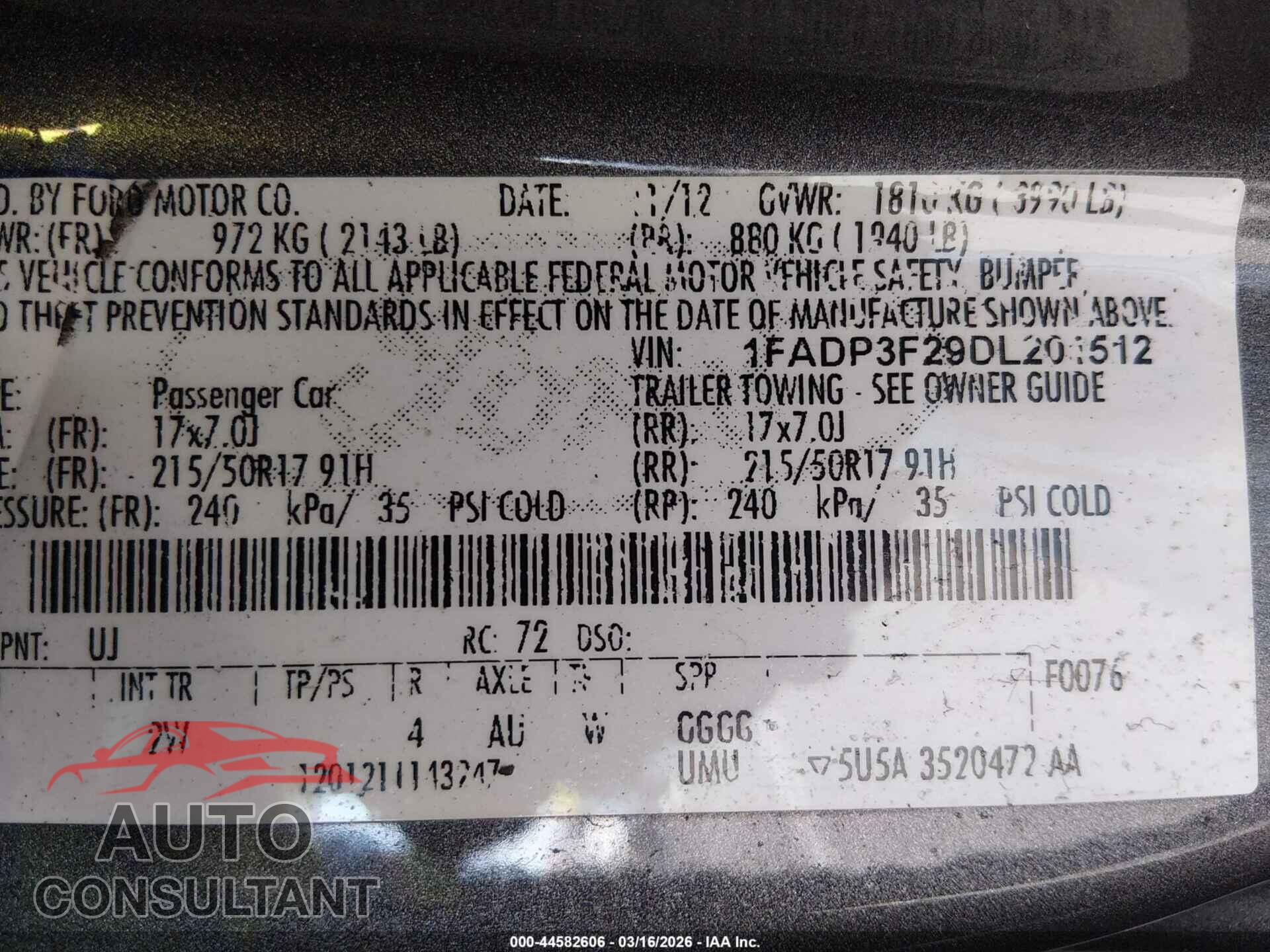 FORD FOCUS 2013 - 1FADP3F29DL201512