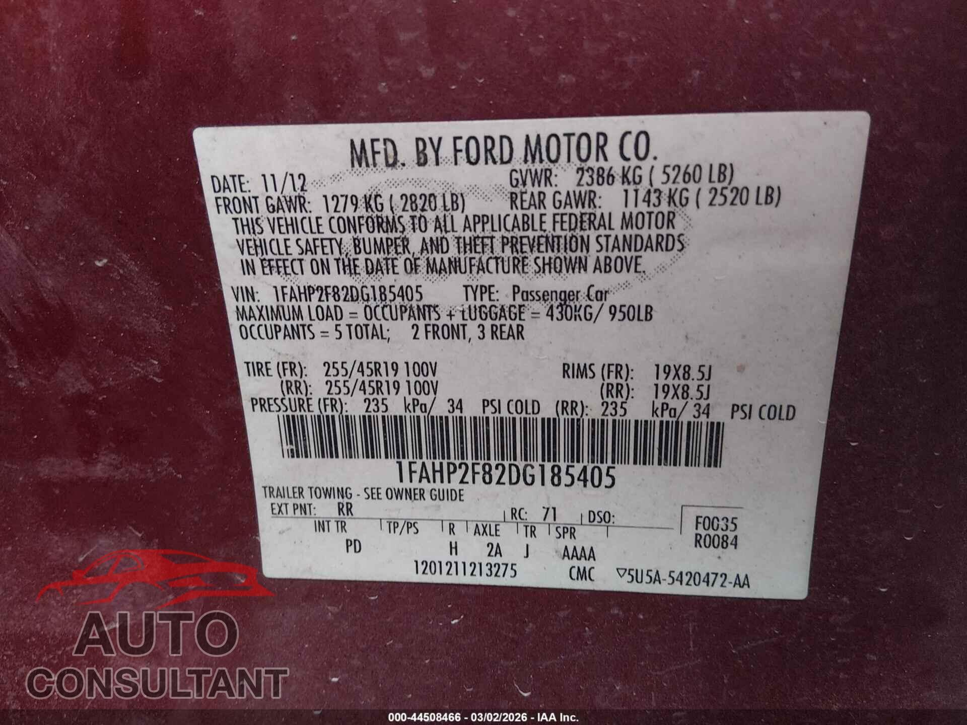 FORD TAURUS 2013 - 1FAHP2F82DG185405