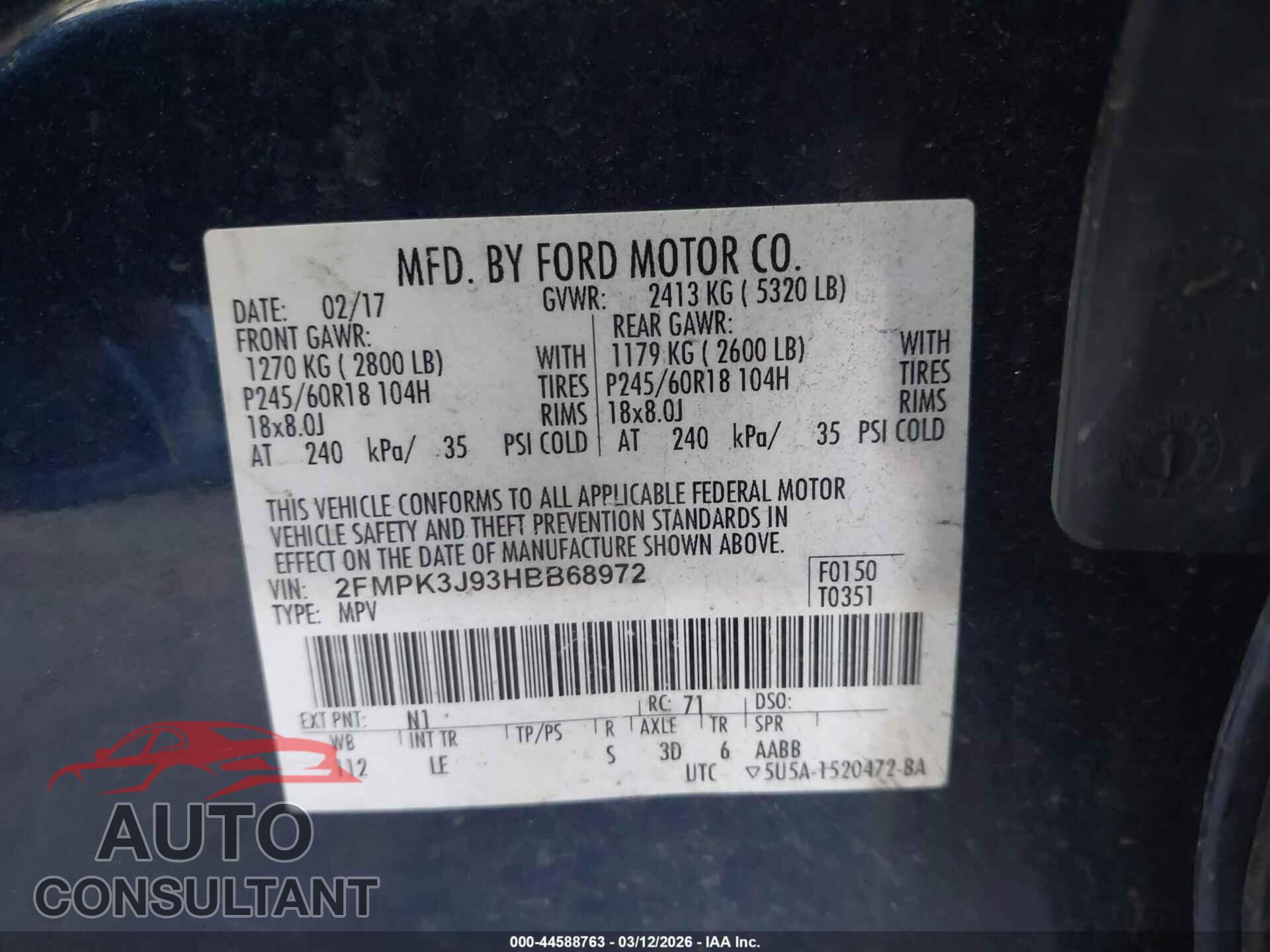 FORD EDGE 2017 - 2FMPK3J93HBB68972