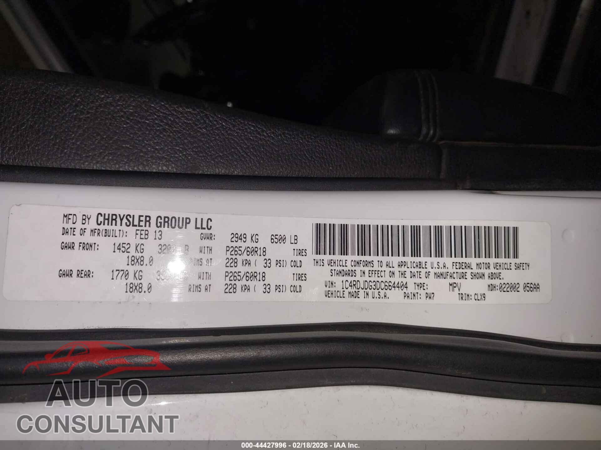 DODGE DURANGO 2013 - 1C4RDJDG3DC664404
