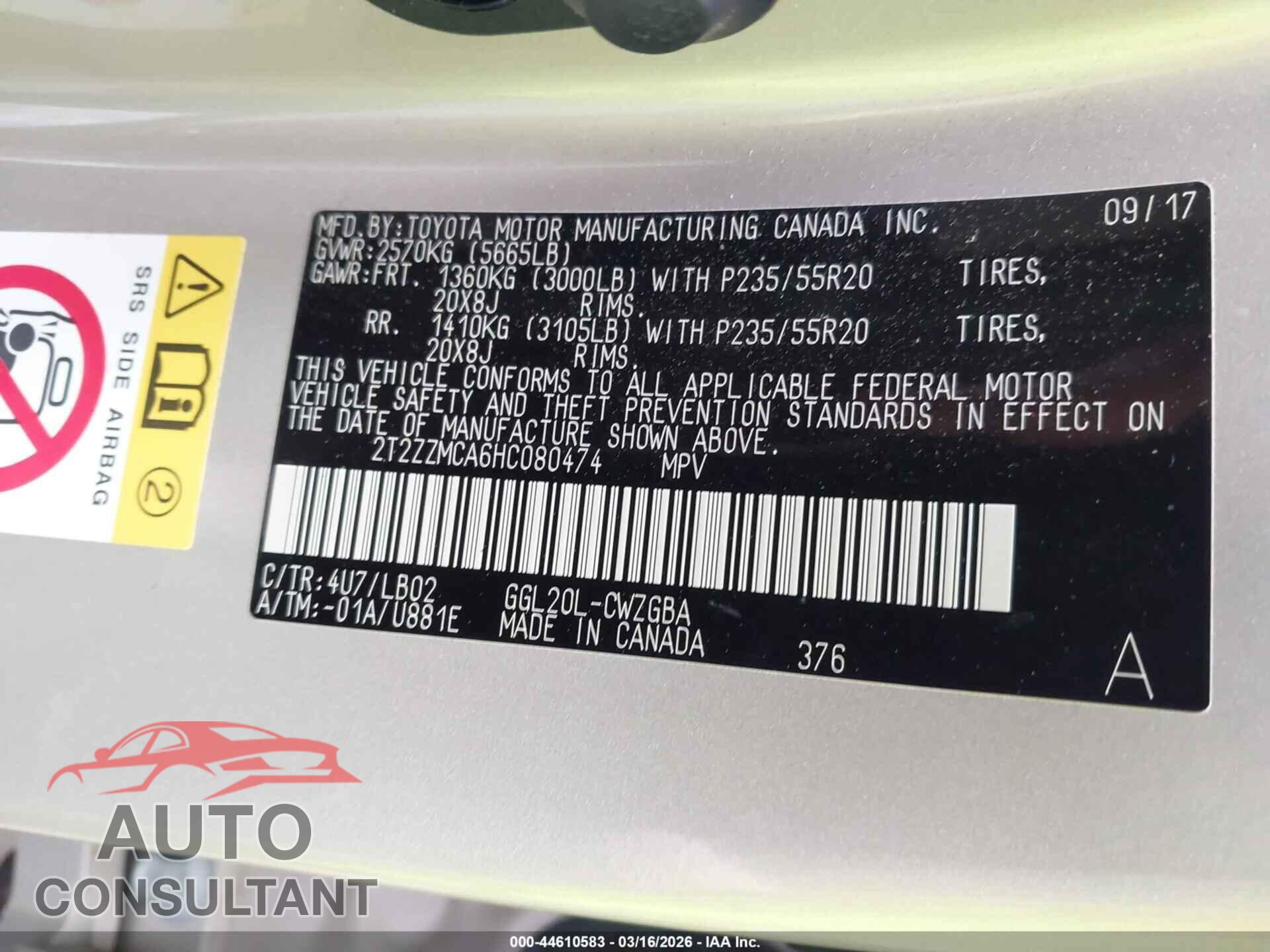 LEXUS RX 350 2017 - 2T2ZZMCA6HC080474
