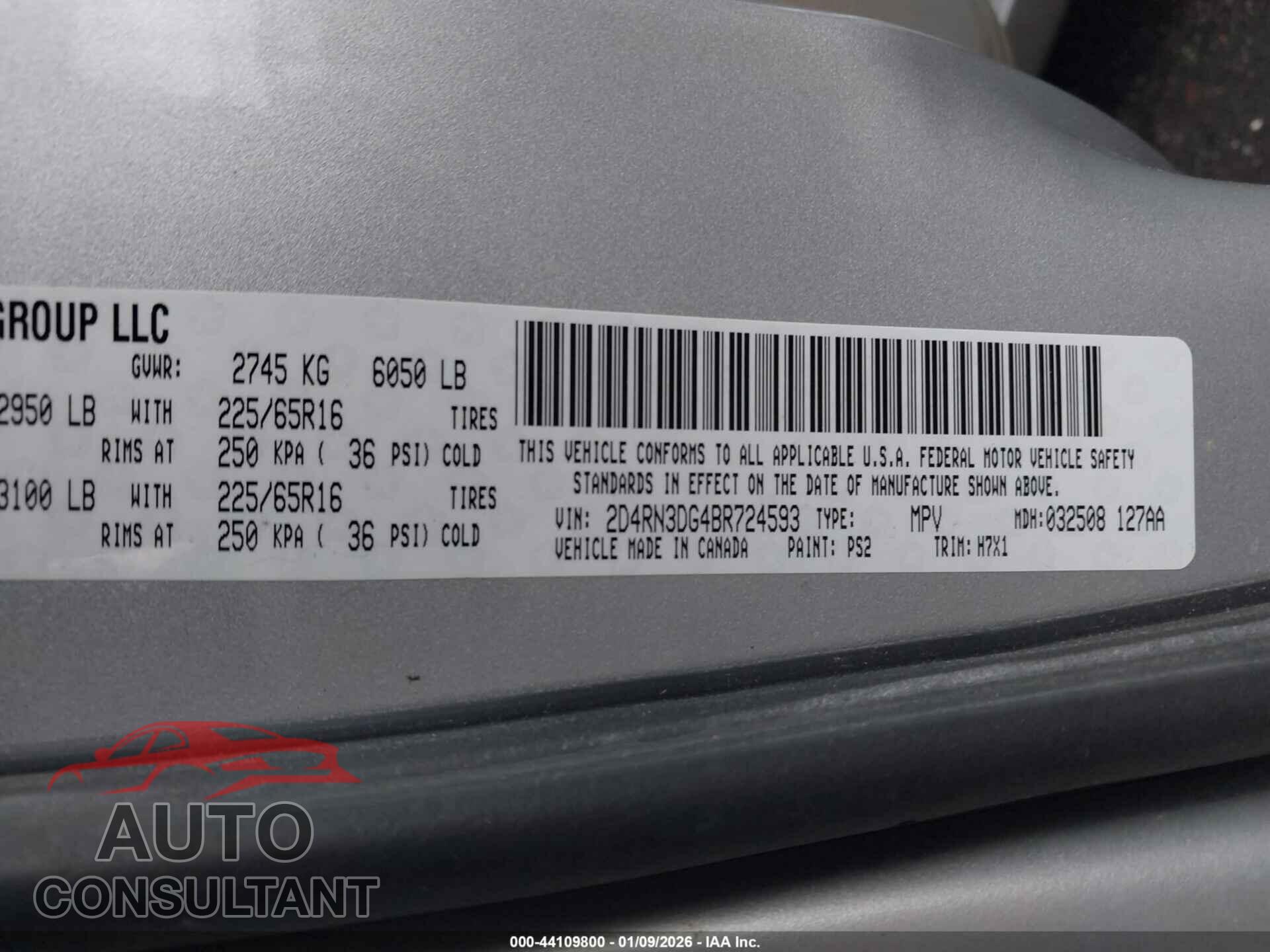 DODGE GRAND CARAVAN 2011 - 2D4RN3DG4BR724593