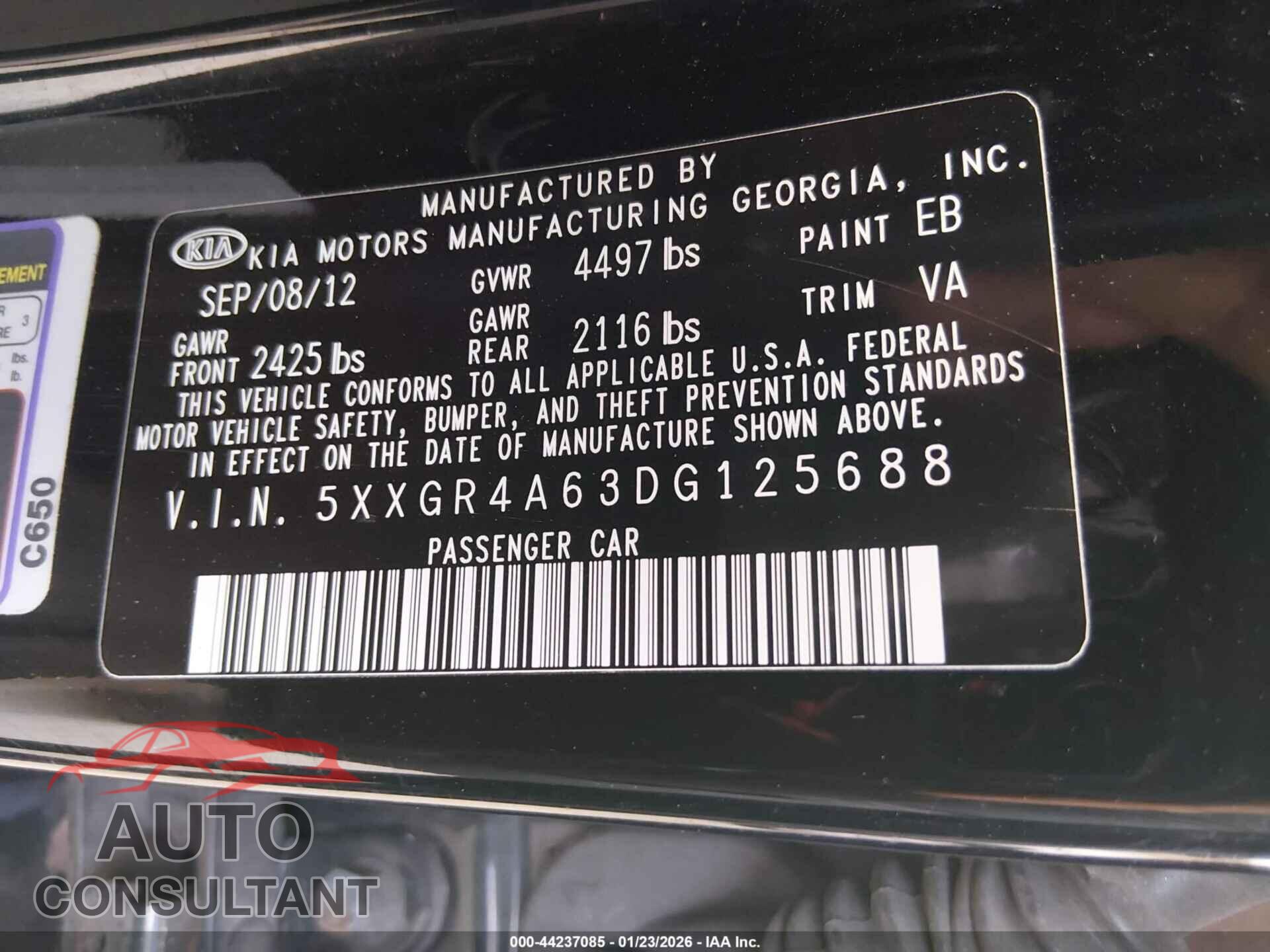 KIA OPTIMA 2013 - 5XXGR4A63DG125688