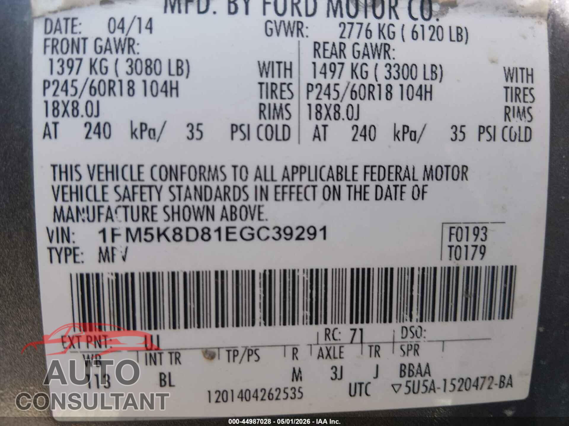 FORD EXPLORER 2014 - 1FM5K8D81EGC39291