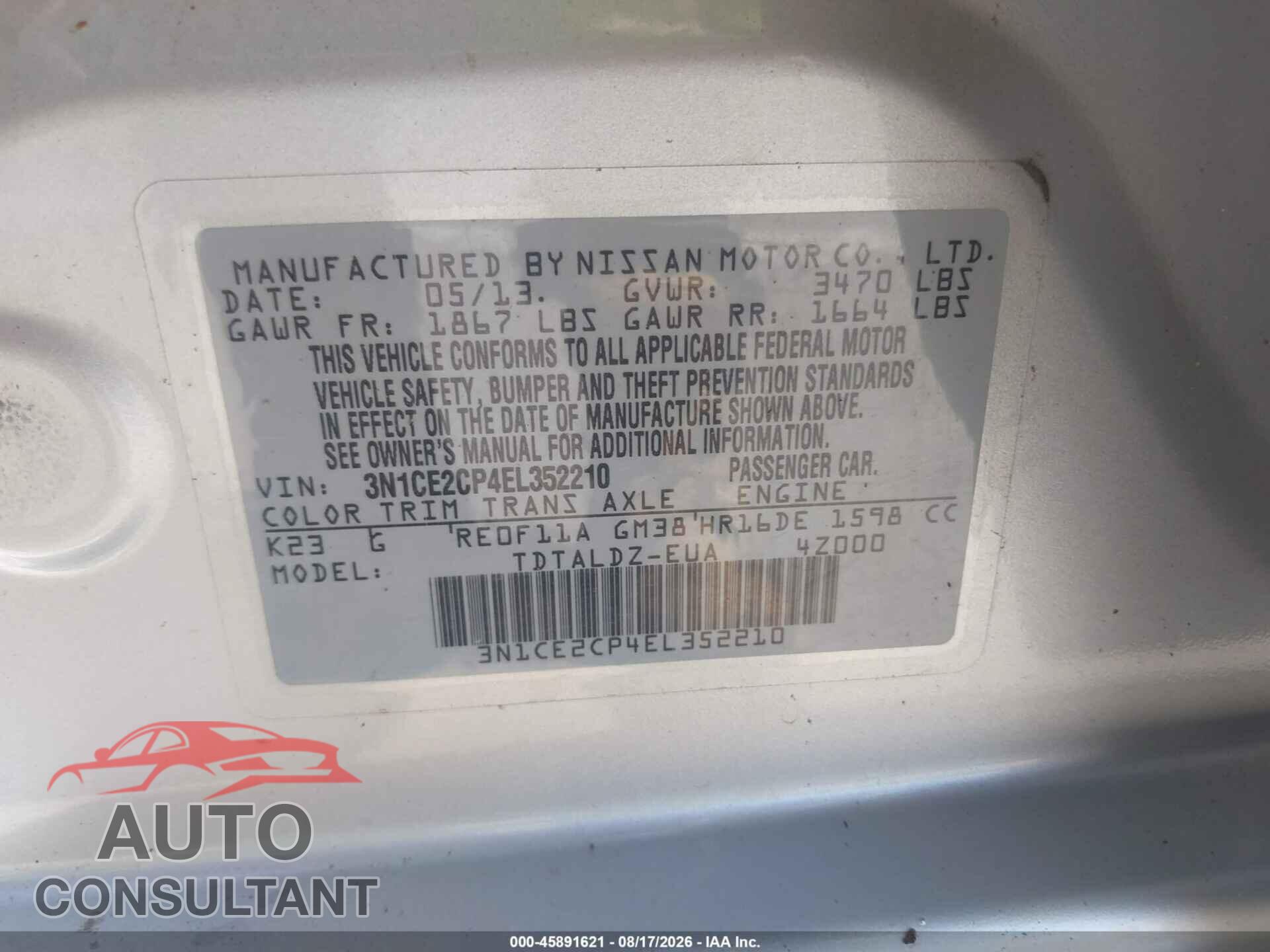 NISSAN VERSA NOTE 2014 - 3N1CE2CP4EL352210