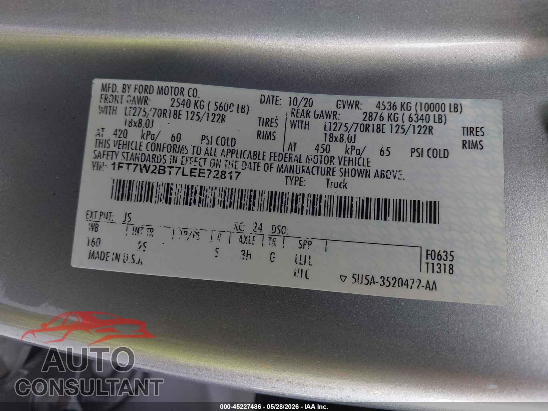 FORD F-250 2020 - 1FT7W2BT7LEE72817