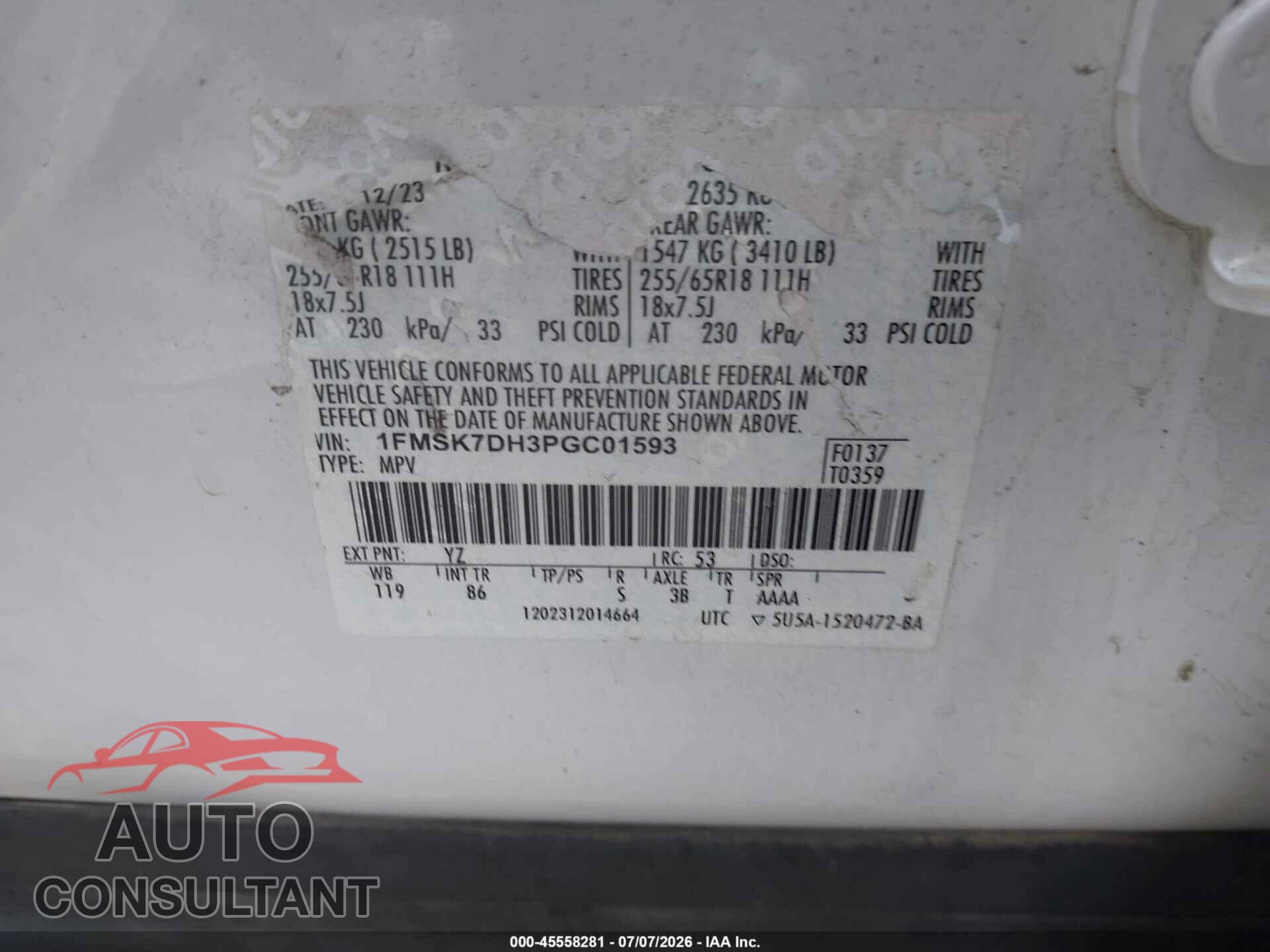 FORD EXPLORER 2023 - 1FMSK7DH3PGC01593