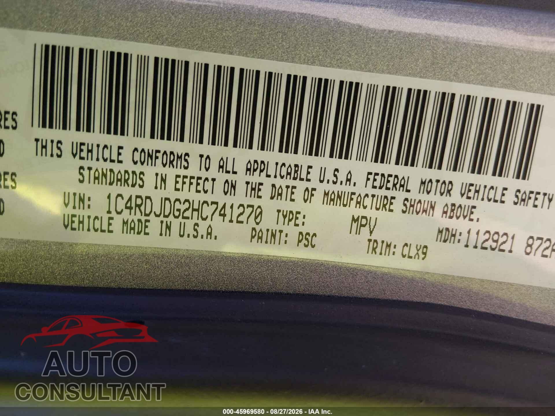 DODGE DURANGO 2017 - 1C4RDJDG2HC741270